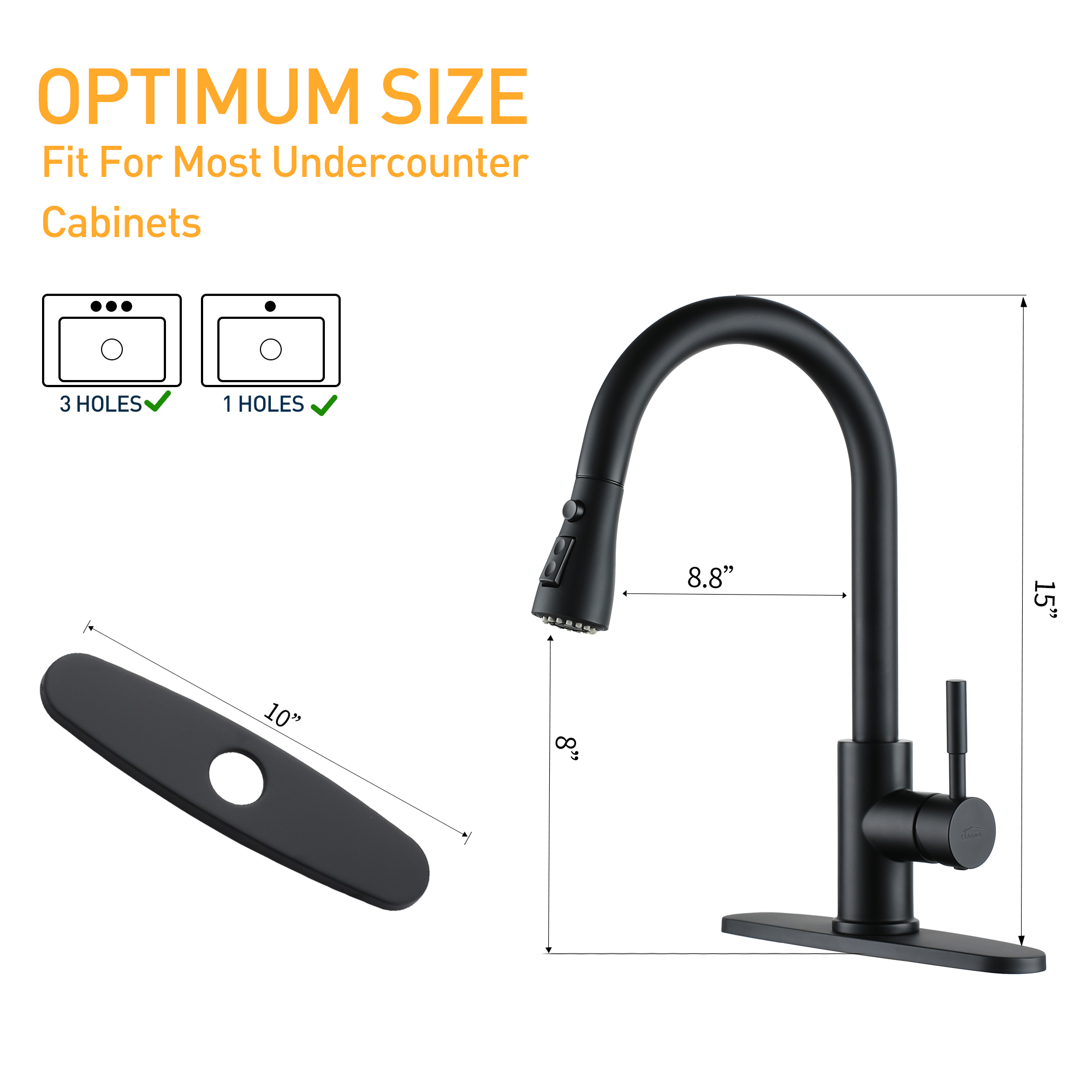 Pull Down Kitchen Faucet Modern Design with Deck Plate Easy Installation for Single or Three Hole