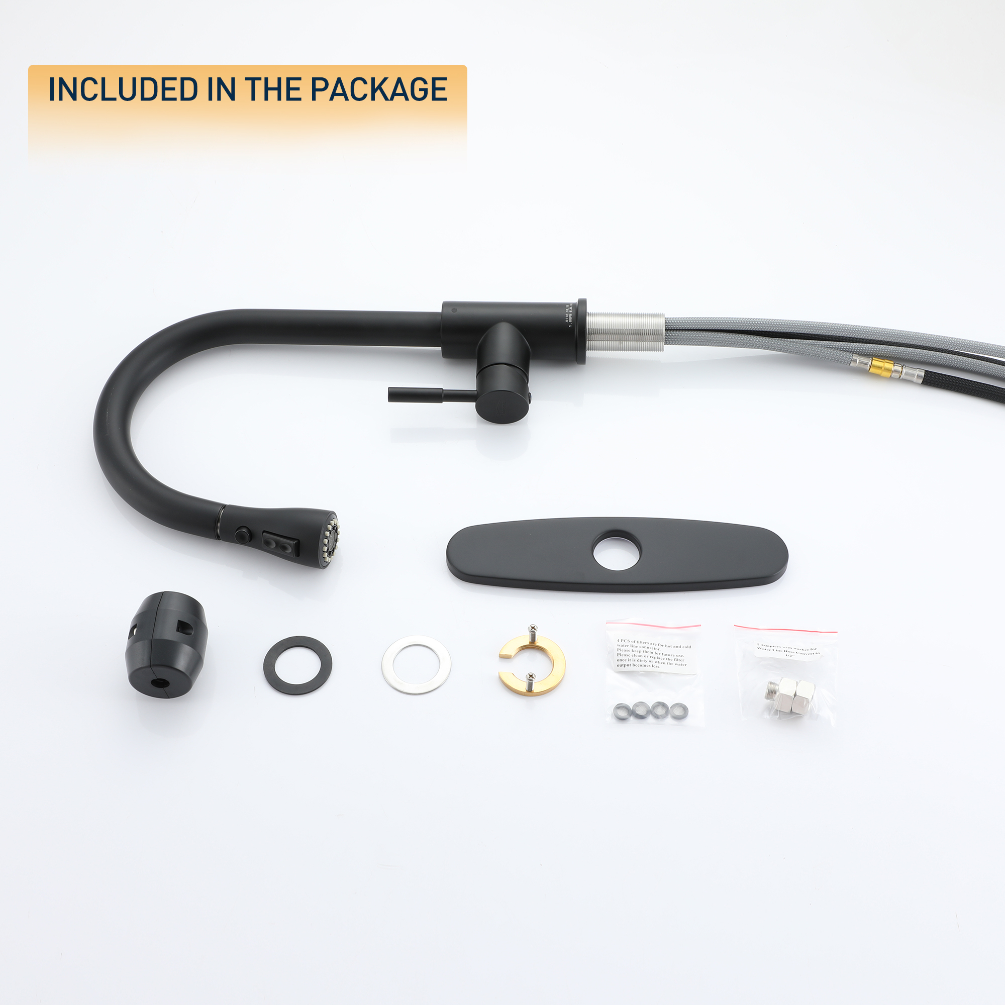 Pull Down Kitchen Faucet Modern Design with Deck Plate Easy Installation for Single or Three Hole