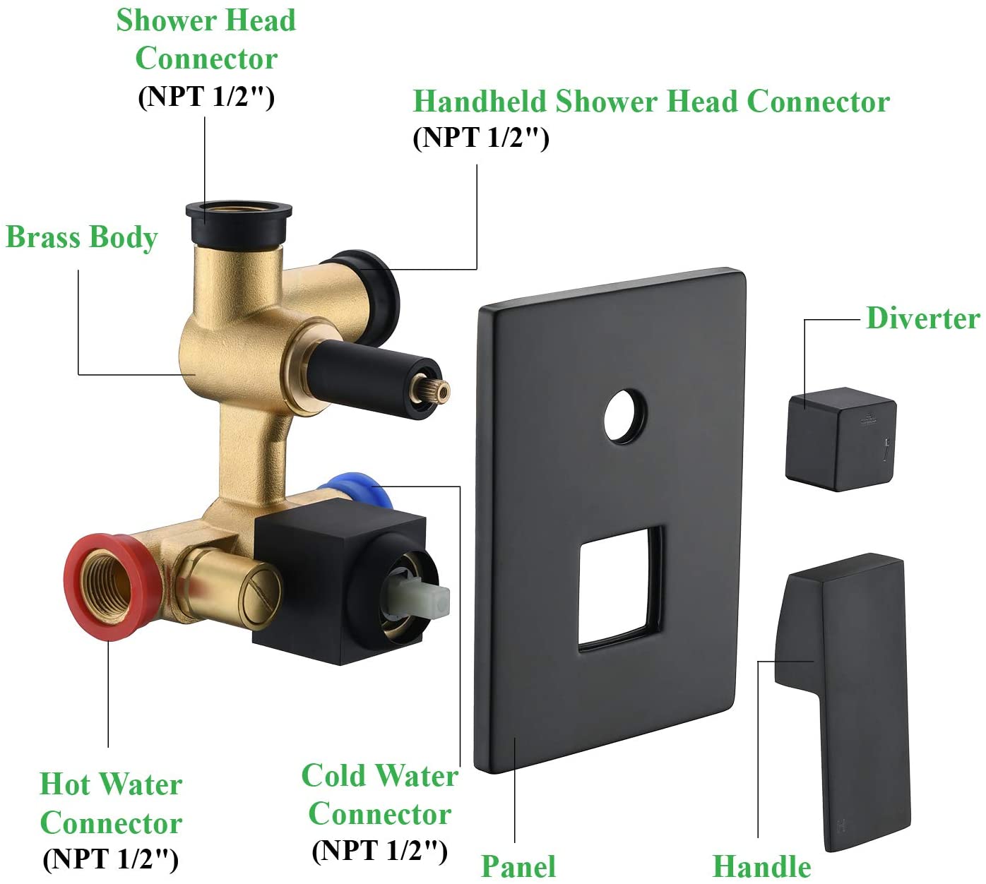 12*8 inch Wall Mounted Shower System with 3-Spray Hand Shower