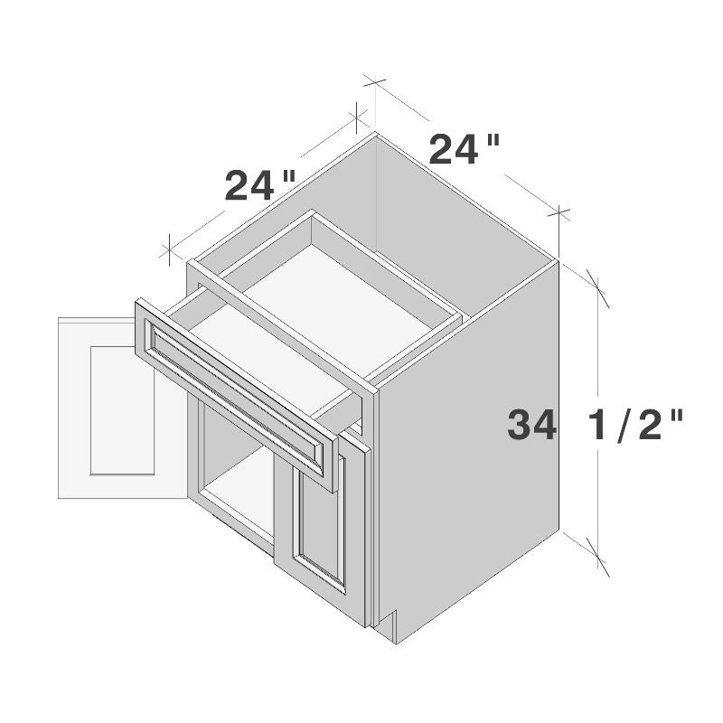 Glacier White RTA 24"W x 24"D x 34.5"H Base Cabinet with 1 Drawer and 2 Doors
