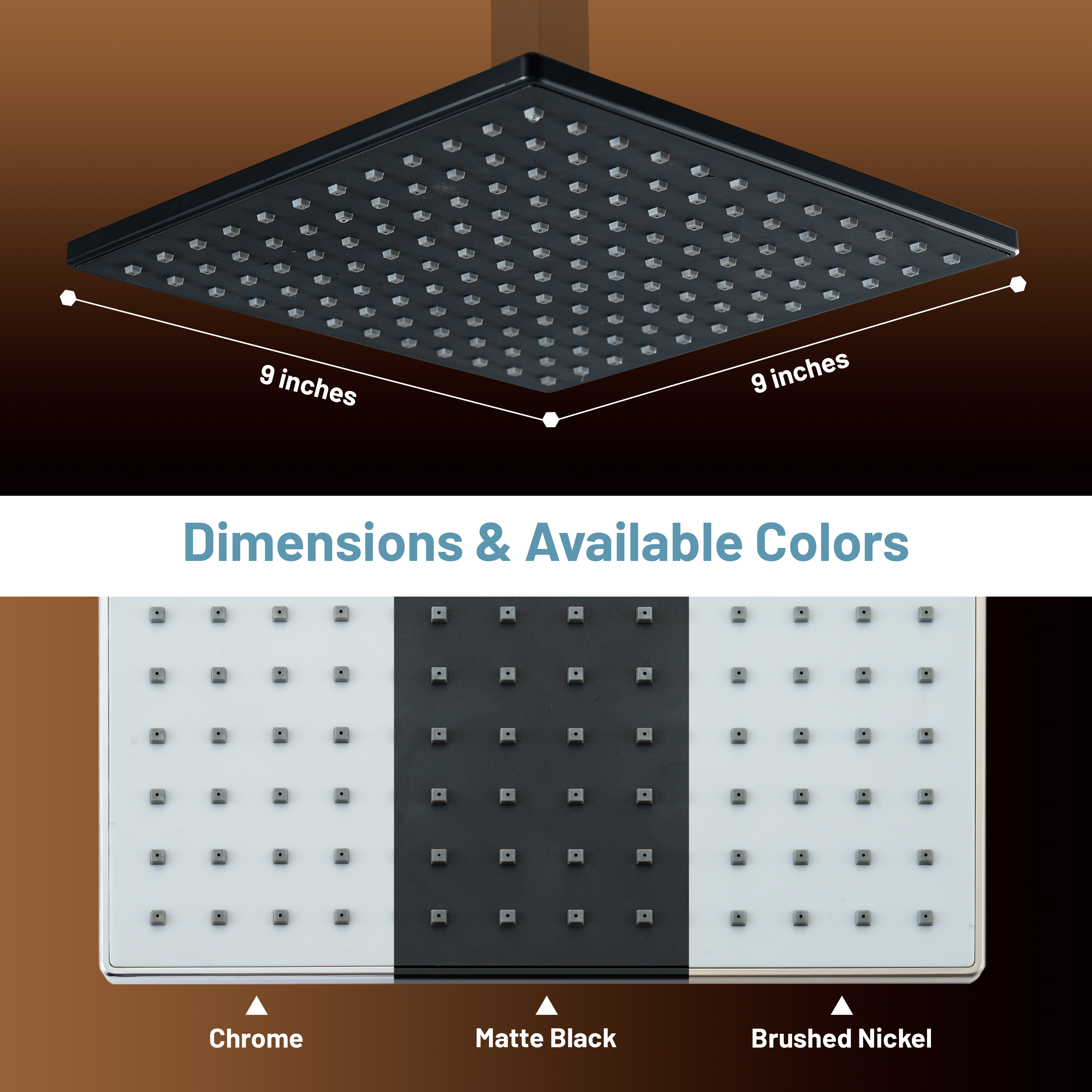 9-inch High Pressure Rainfall Shower Head ABS Square Showerhead