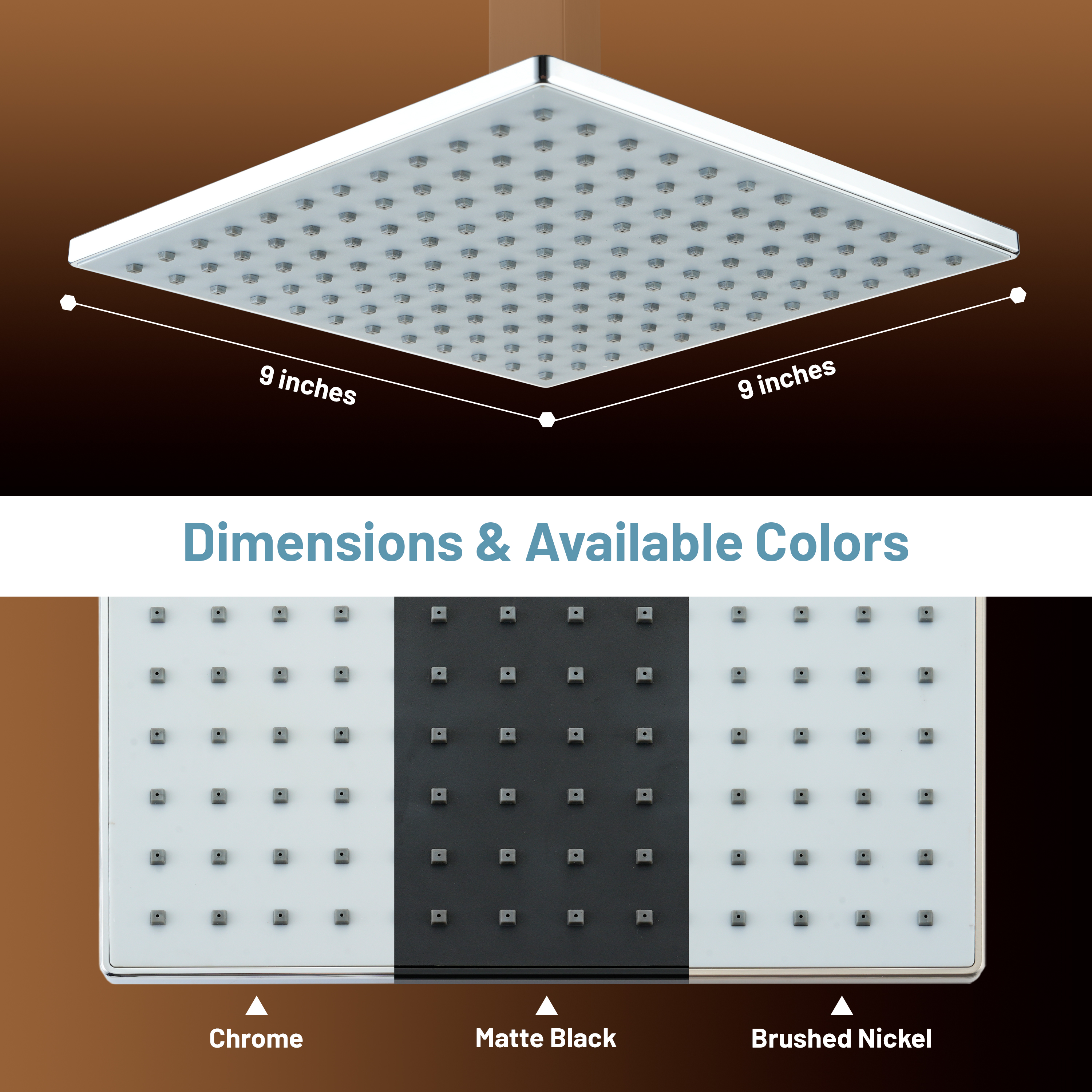 9-inch High Pressure Rainfall Shower Head ABS Square Showerhead