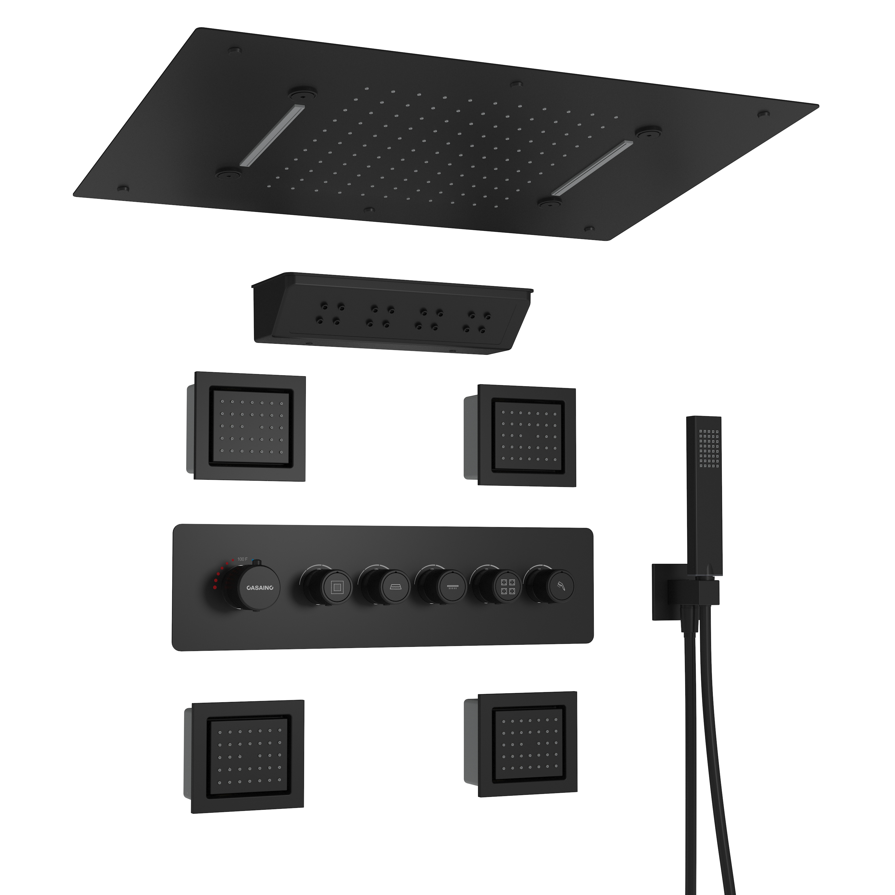 23.6" x 15.7" Ceiling-Mounted 5-Function Thermostatic Shower System with Neck/Back Massage Spout