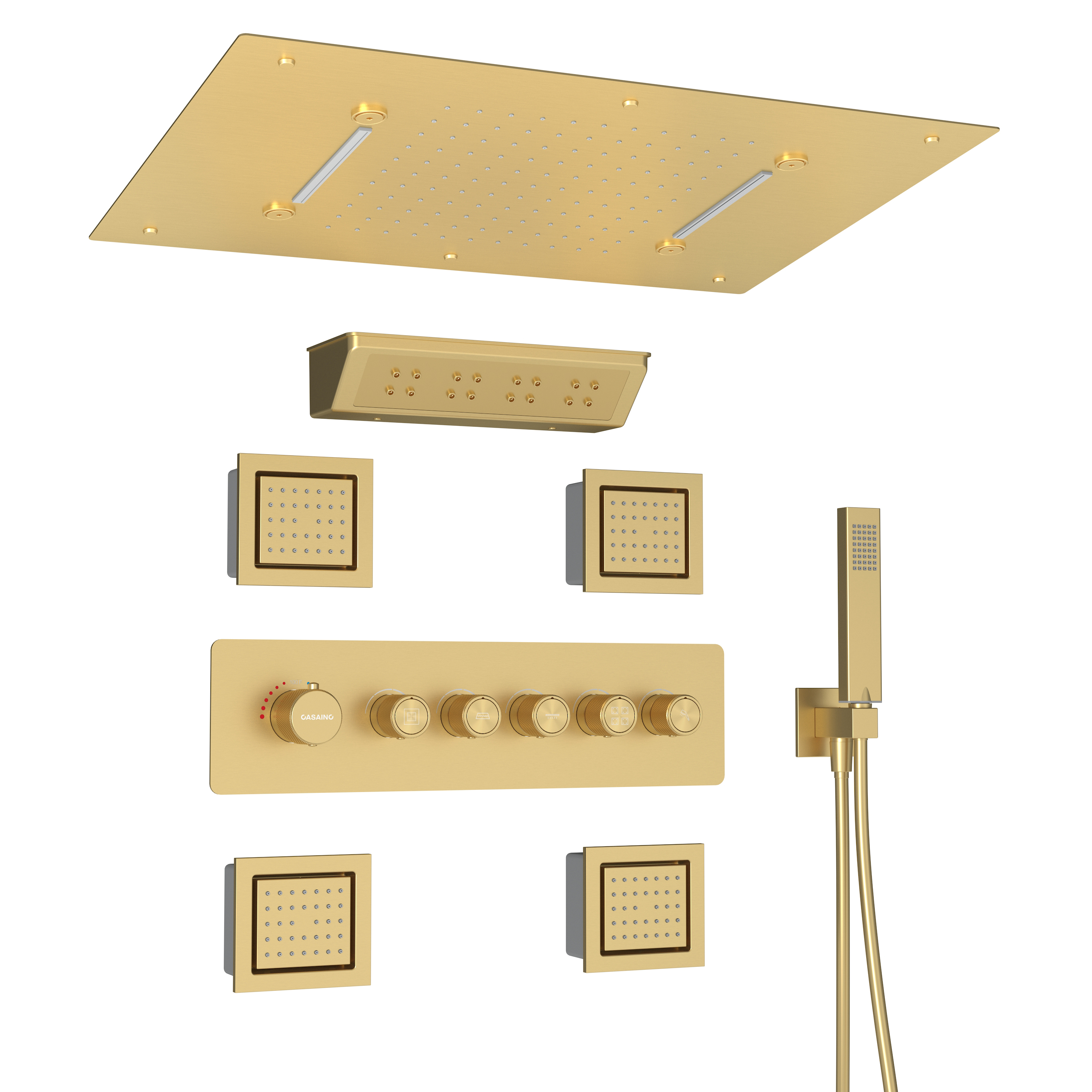 23.6" x 15.7" Ceiling-Mounted 5-Function Thermostatic Shower System with Neck/Back Massage Spout