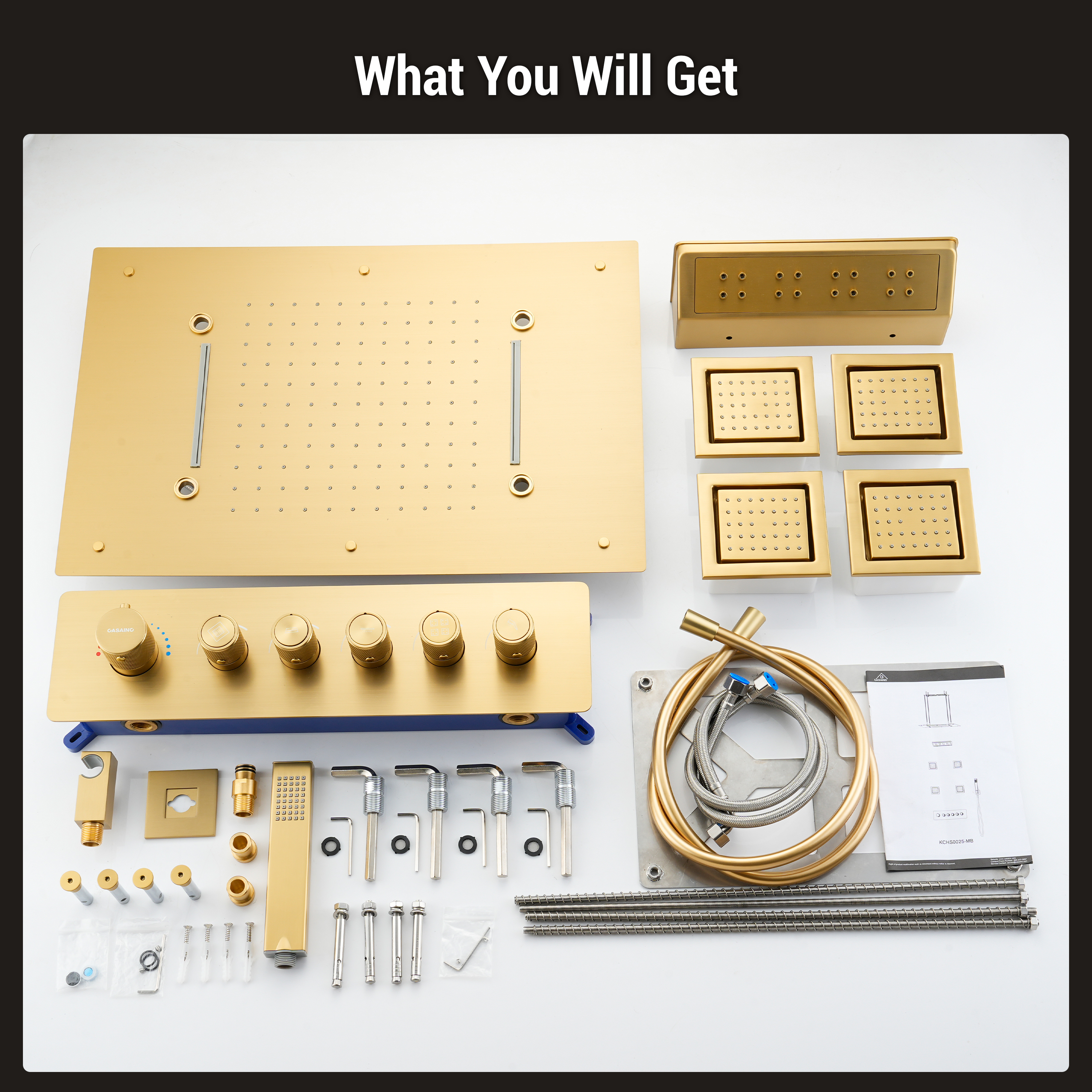 23.6" x 15.7" Ceiling-Mounted 5-Function Thermostatic Shower System with Neck/Back Massage Spout