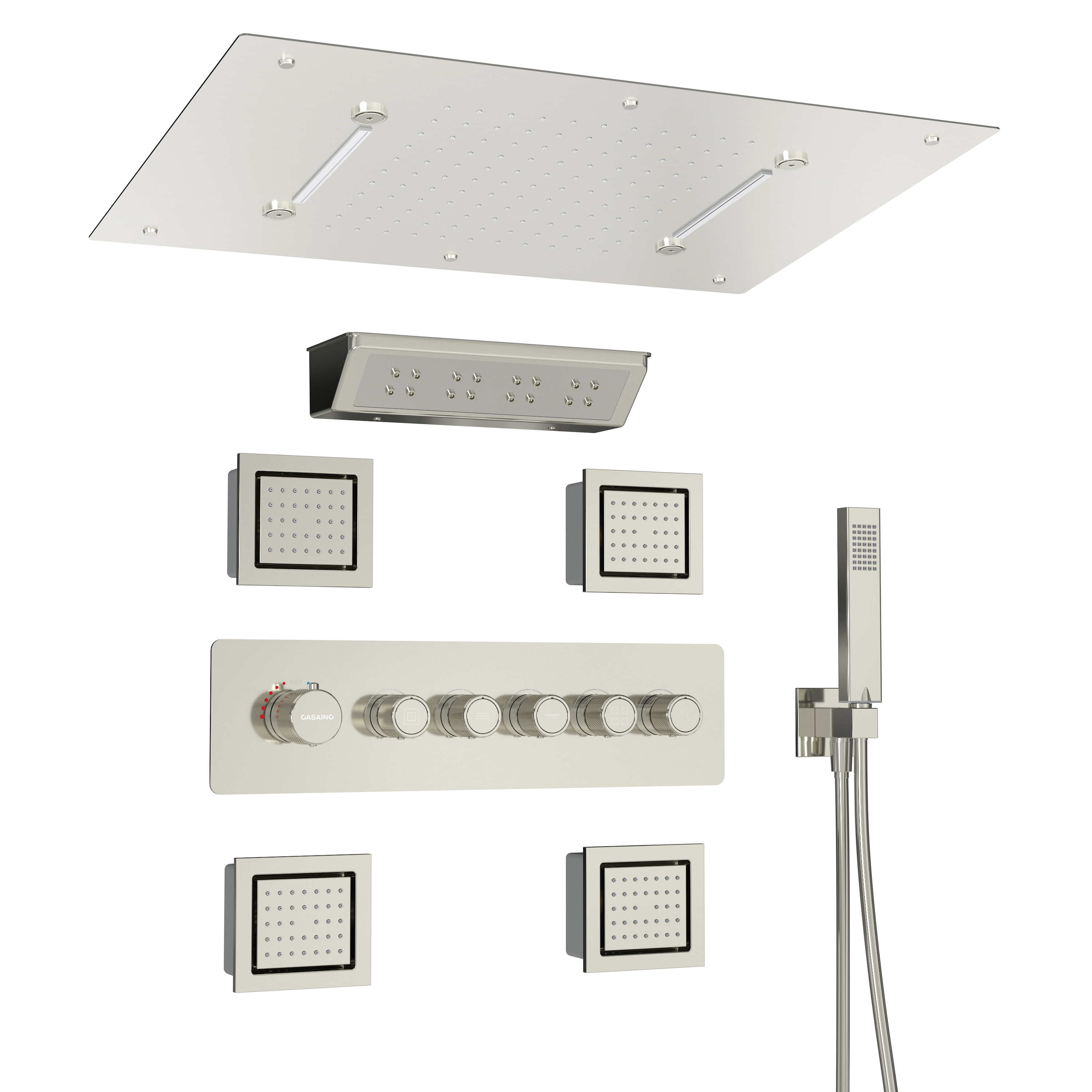 23.6" x 15.7" Ceiling-Mounted 5-Function Thermostatic Shower System with Neck/Back Massage Spout
