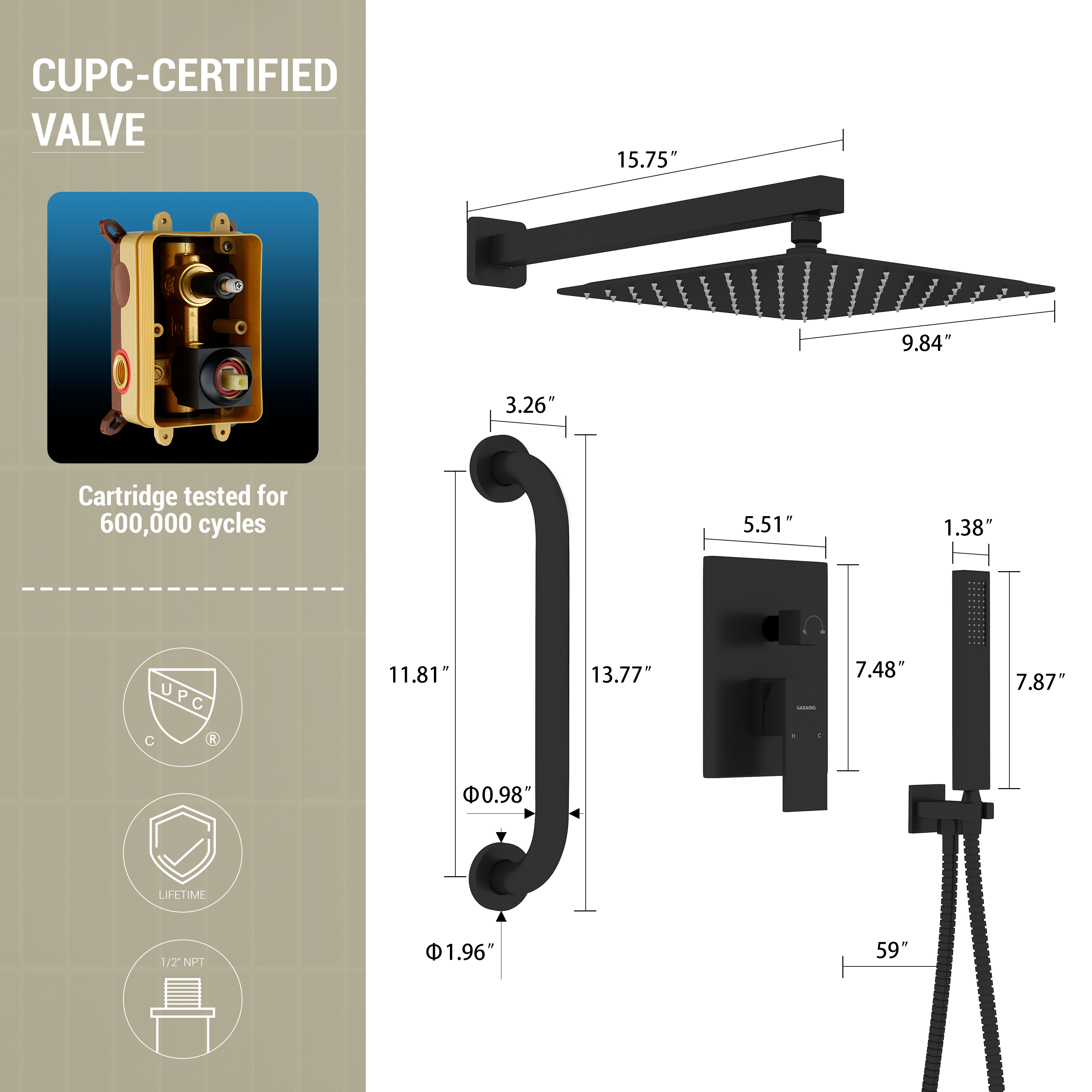 10-inch ADA Compliant Shower System with Handheld Shower