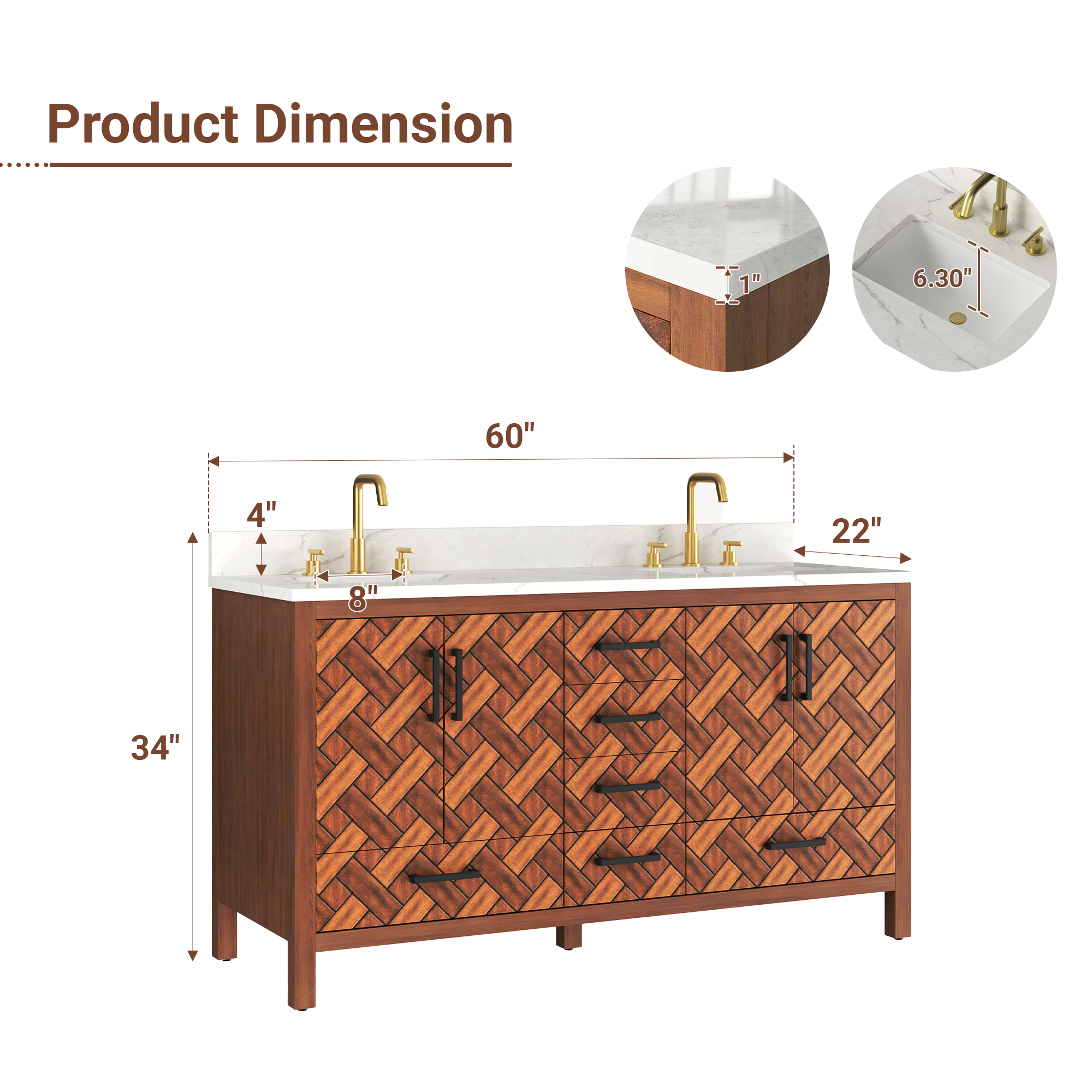 60-inch Double Sink Bathroom Vanity with Engineering Stone Top