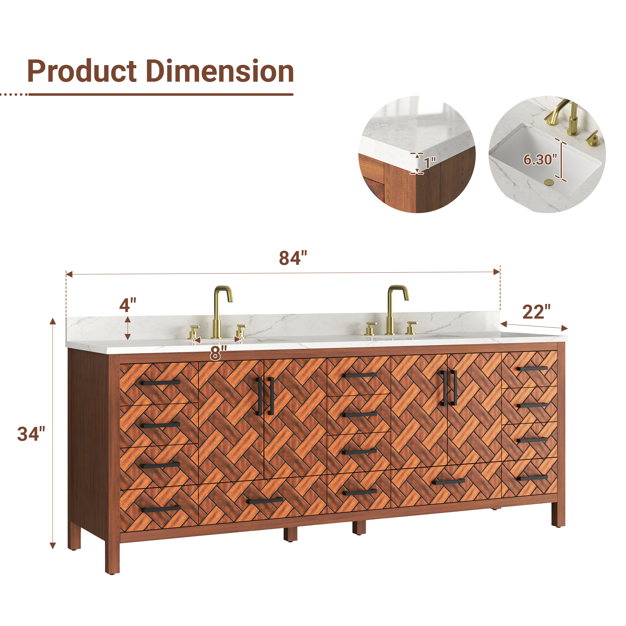 84-inch Freestanding Bathroom Vanity with Double Sink and Engineering Stone Top