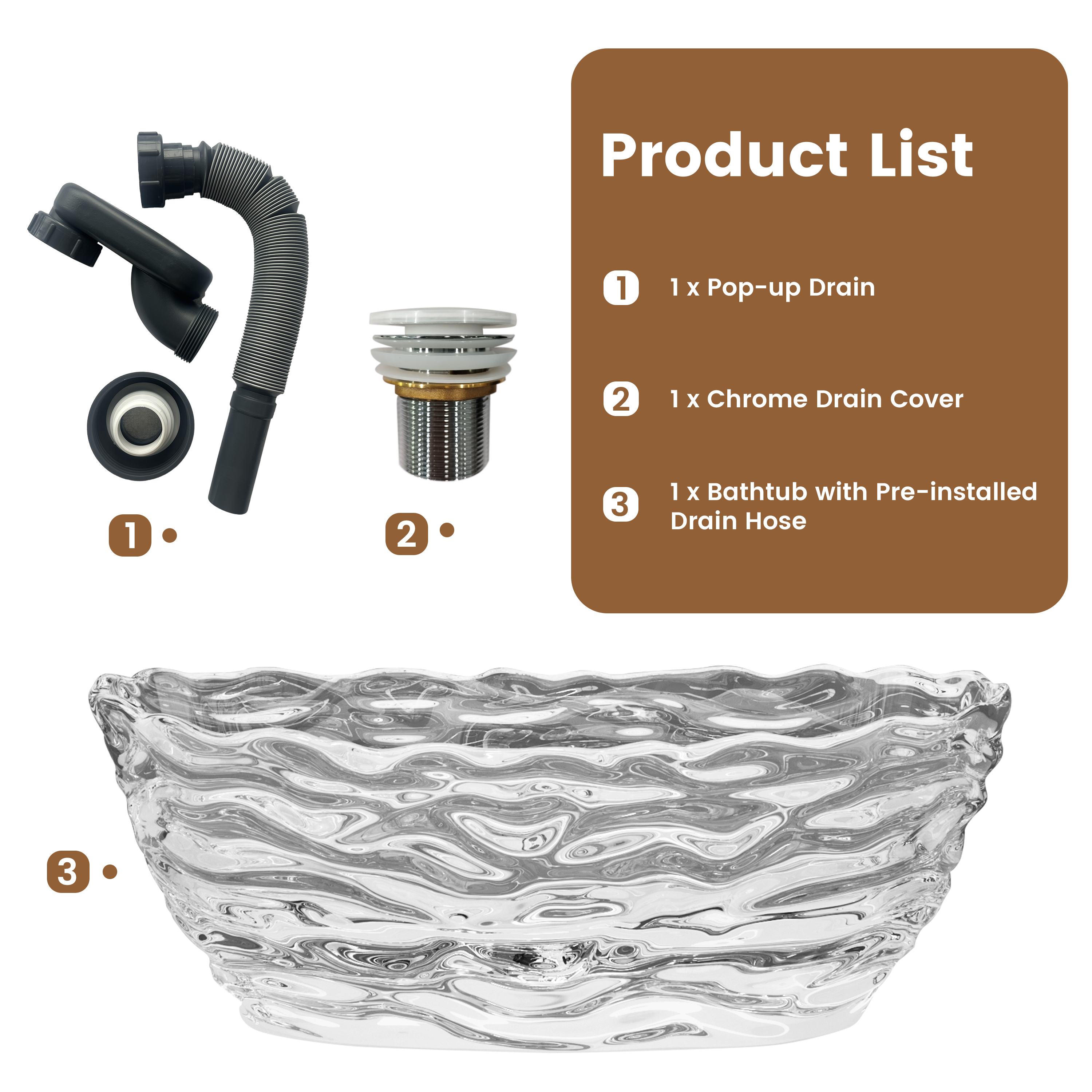 69" Sculptural Transparent Resin Freestanding Soaking Bathtub 