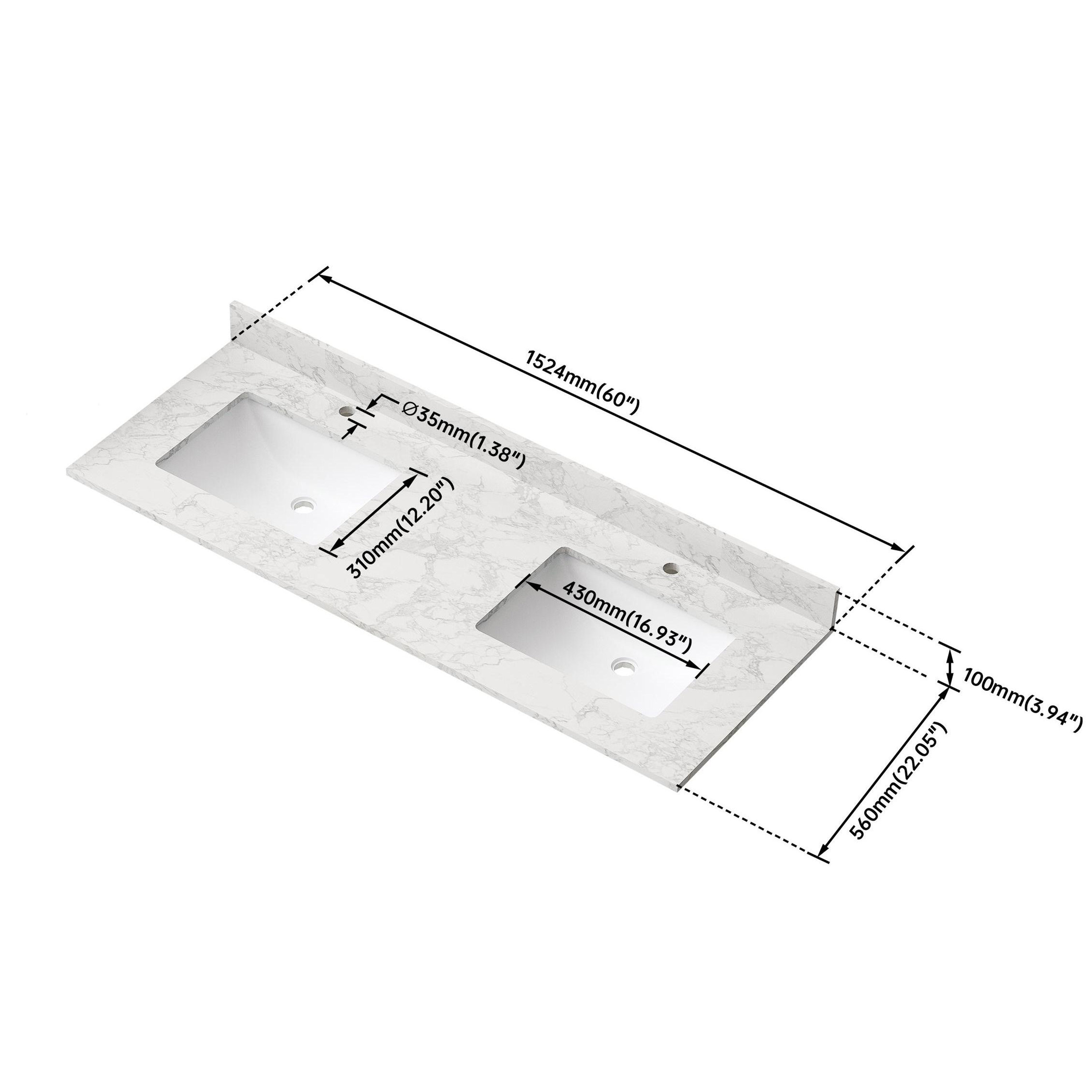 60" Bathroom Vanity Top with Double Sinks and Backsplash