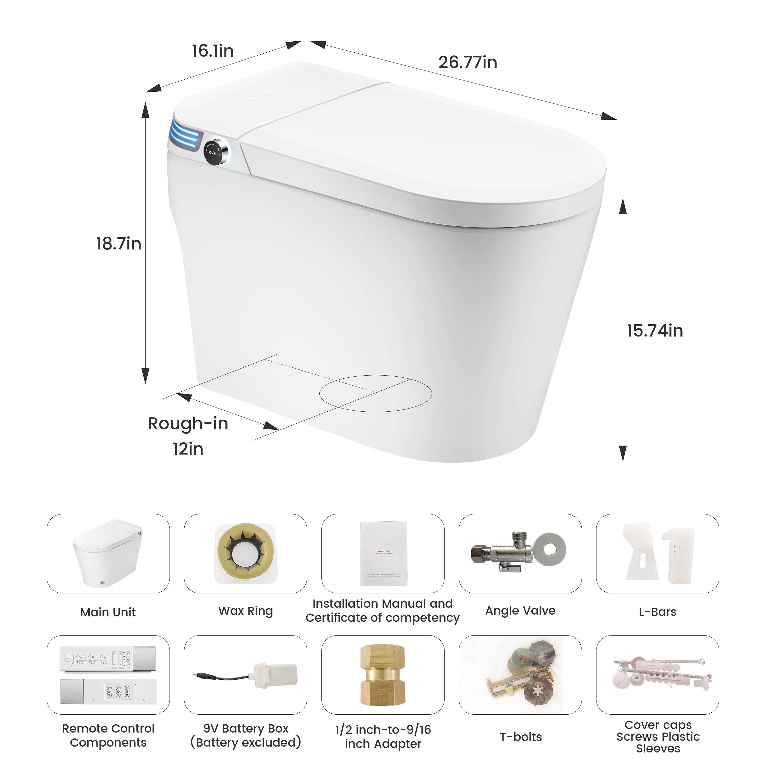Modern Antibacterial Ceramic Smart Toilet with Side Ambient Lighting