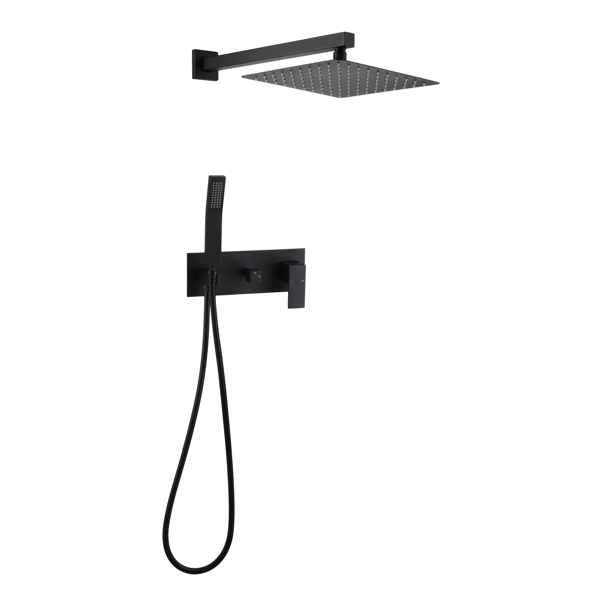 10" Wall-Mounted Shower System with Brass Handheld Spray in Matte Black