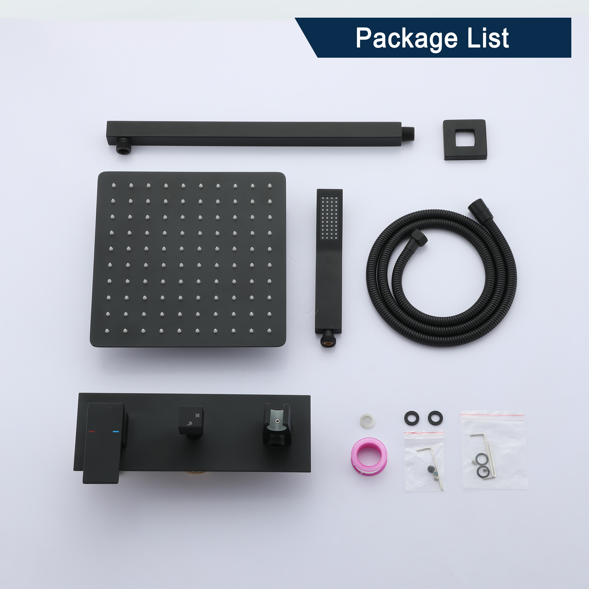 10" Wall-Mounted Shower System with Brass Handheld Spray in Matte Black