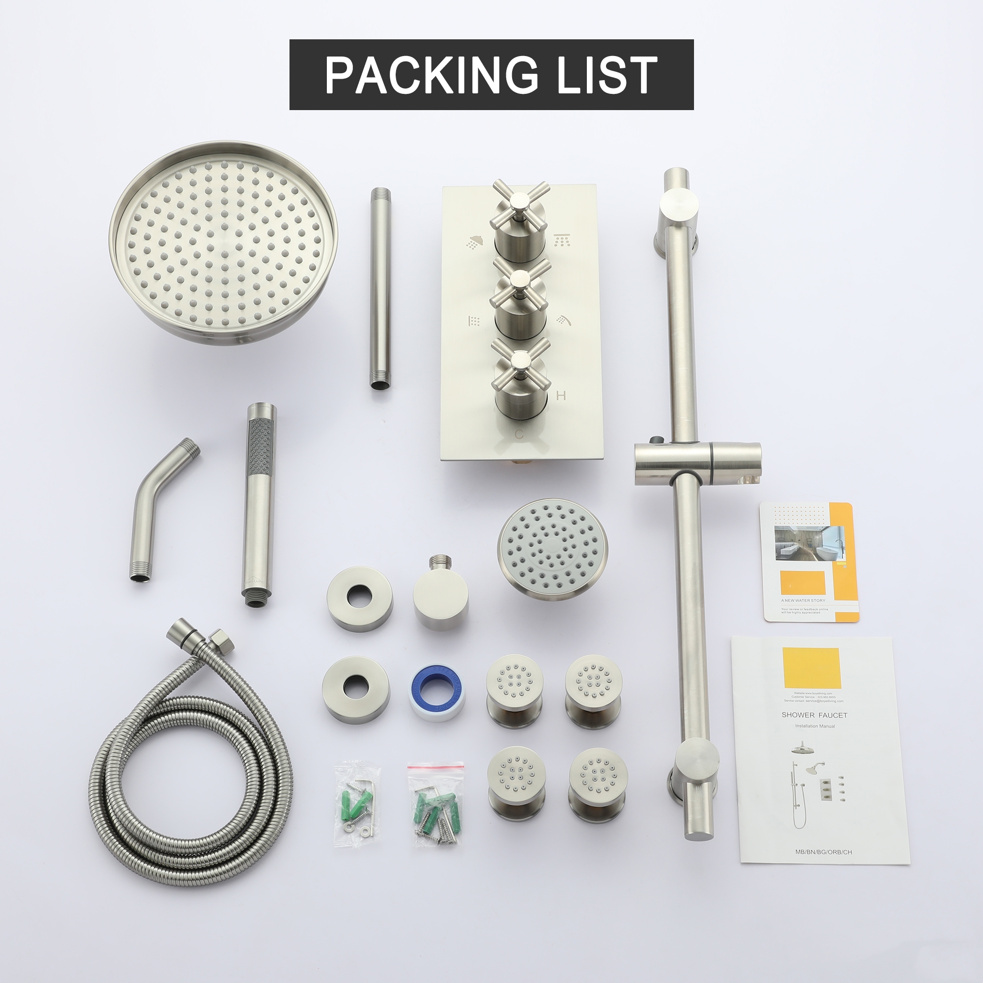 8-inch Dual Shower Head System with 4 Body Jets & Slide Bar