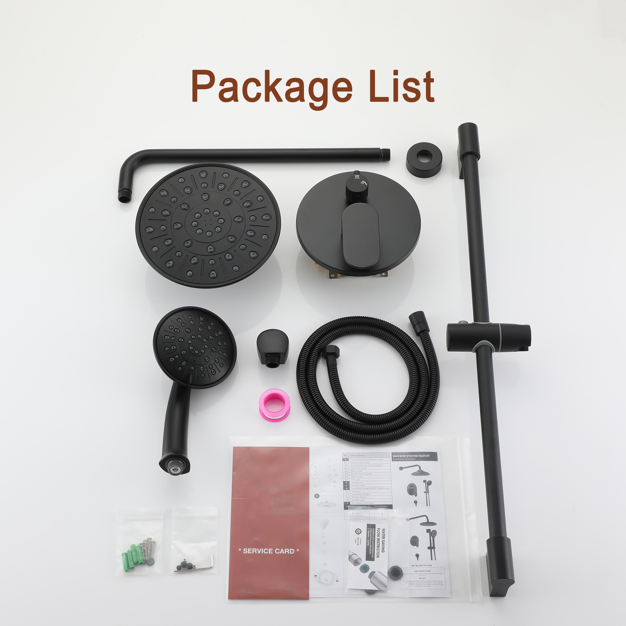 8-inch Rain Shower Head System with Pressure Balance Valve