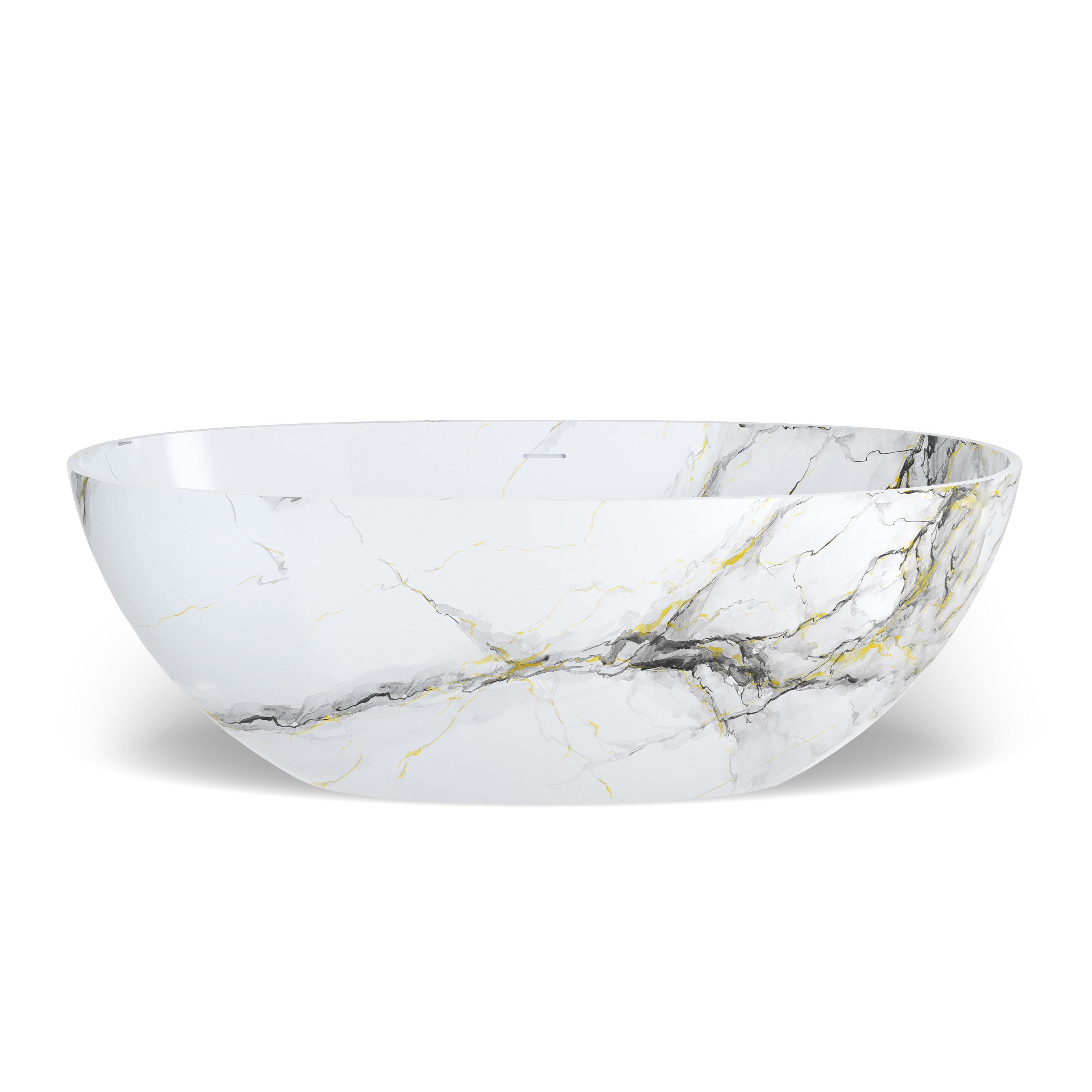 65" Freestanding Solid Surface Oval Bathtub in Marble Look Finish