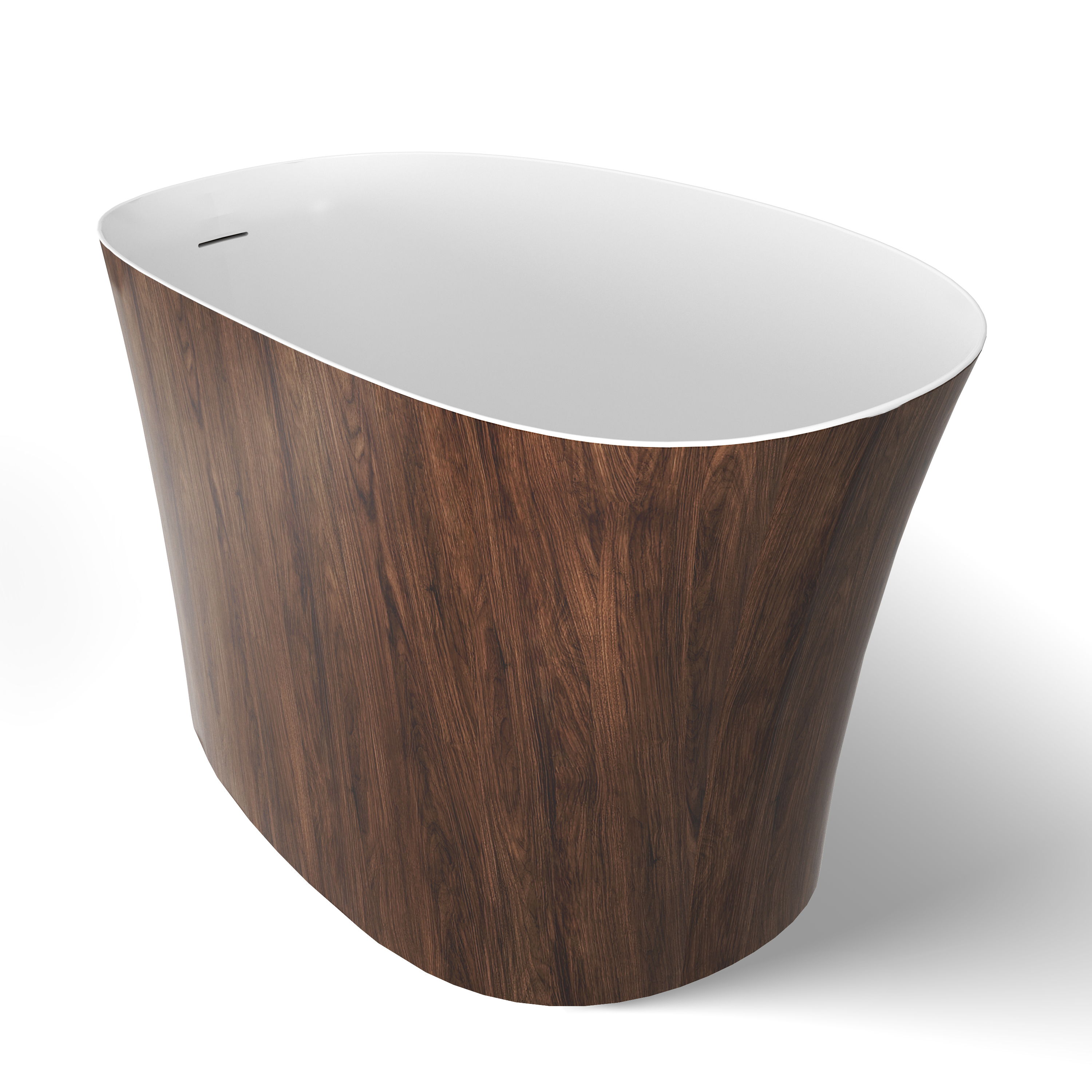 51" Freestanding Solid Surface Soaking Tub with Built-In Seat in Wood Grain & Marble Finish