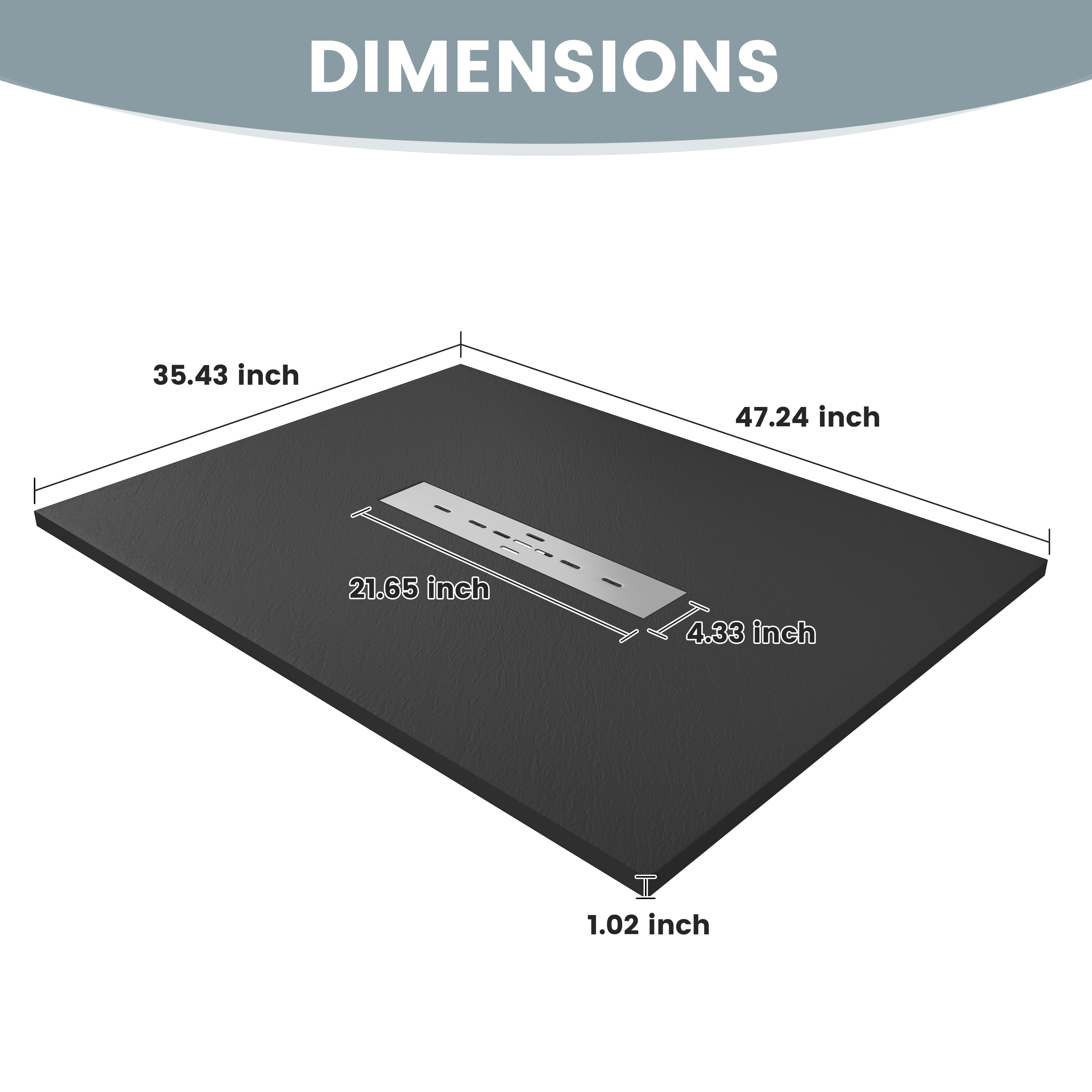 Durable SMC Composite Shower Base Pan with Center Drain in Black & White
