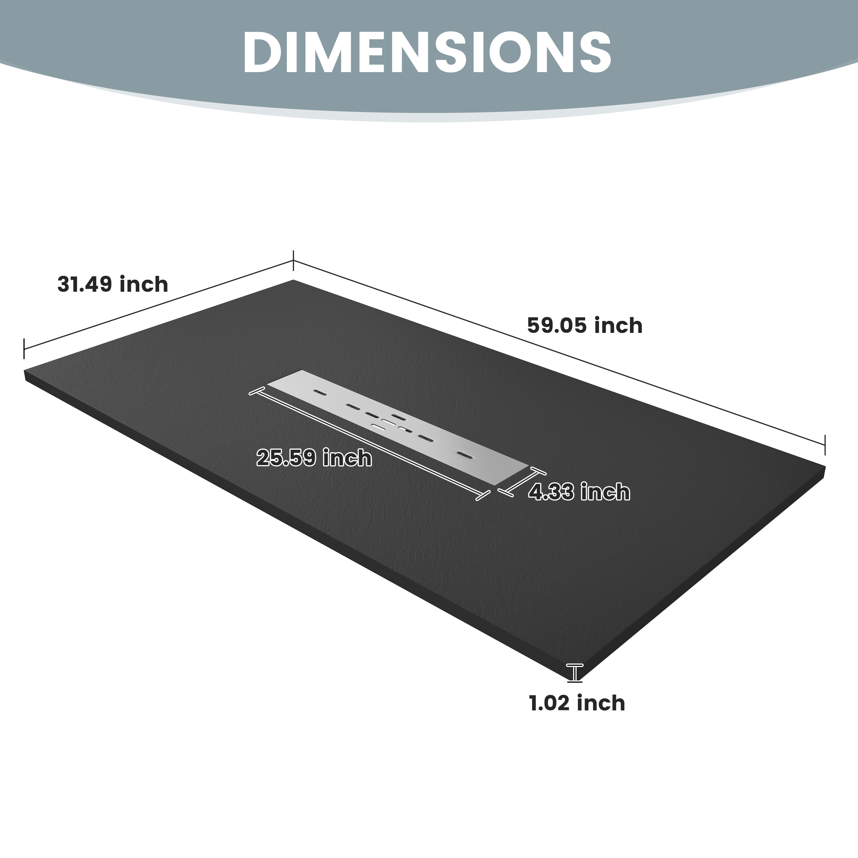 Durable SMC Composite Shower Base Pan with Center Drain in Black & White