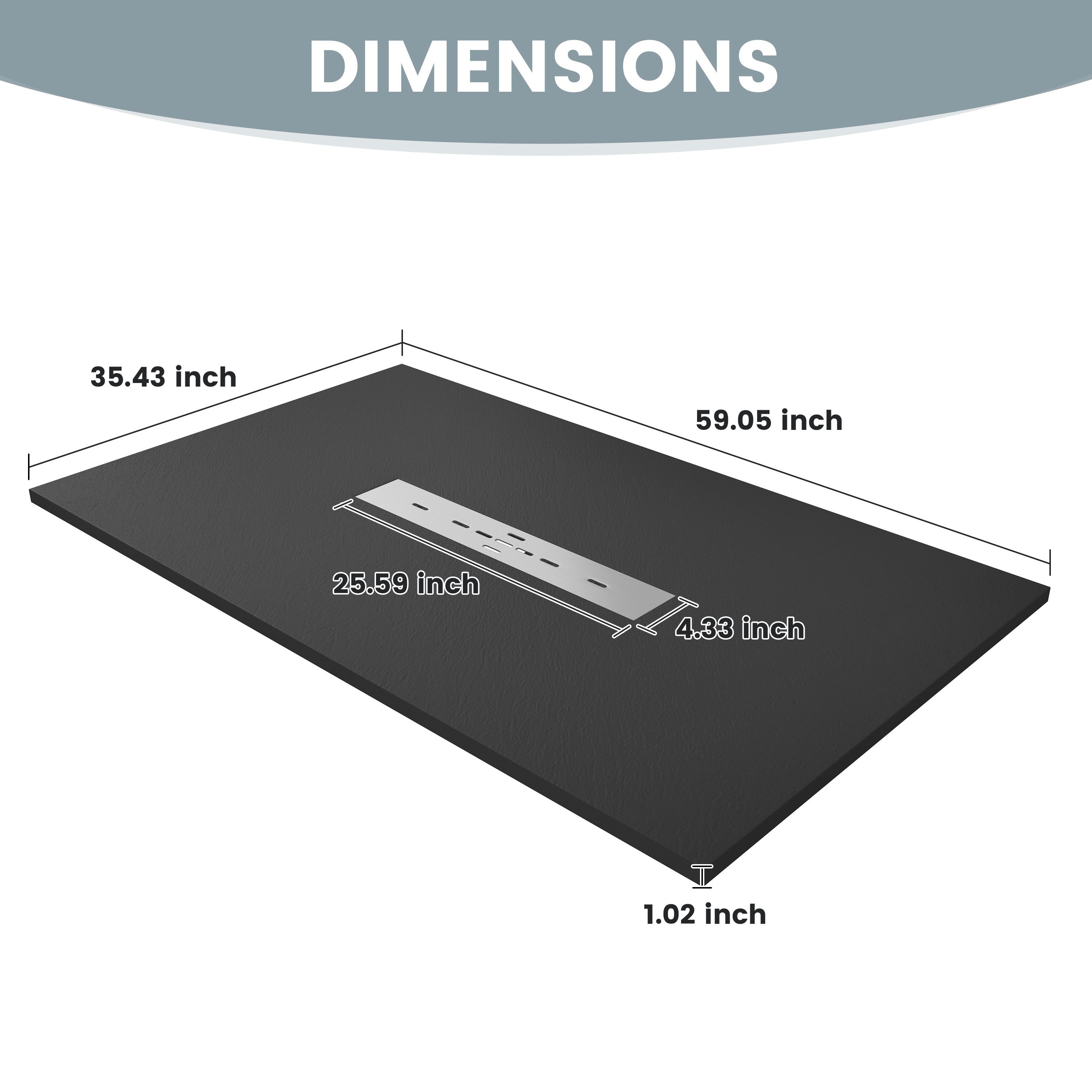 Durable SMC Composite Shower Base Pan with Center Drain in Black & White