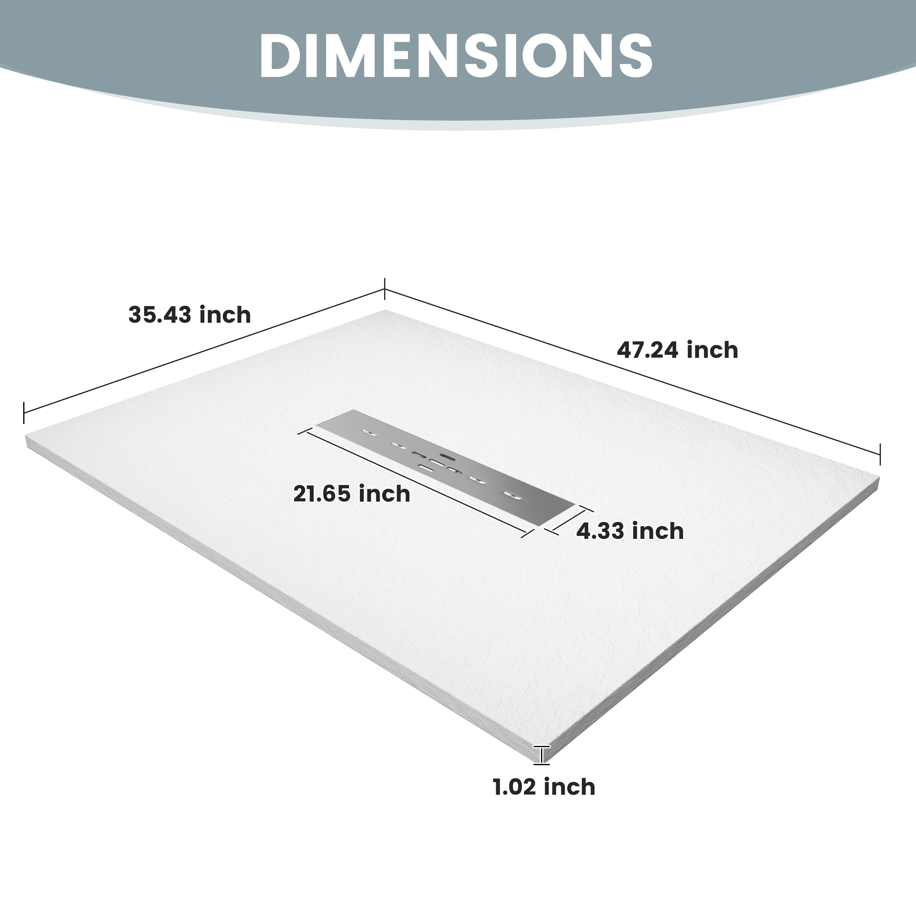 Durable SMC Composite Shower Base Pan with Center Drain in Black & White