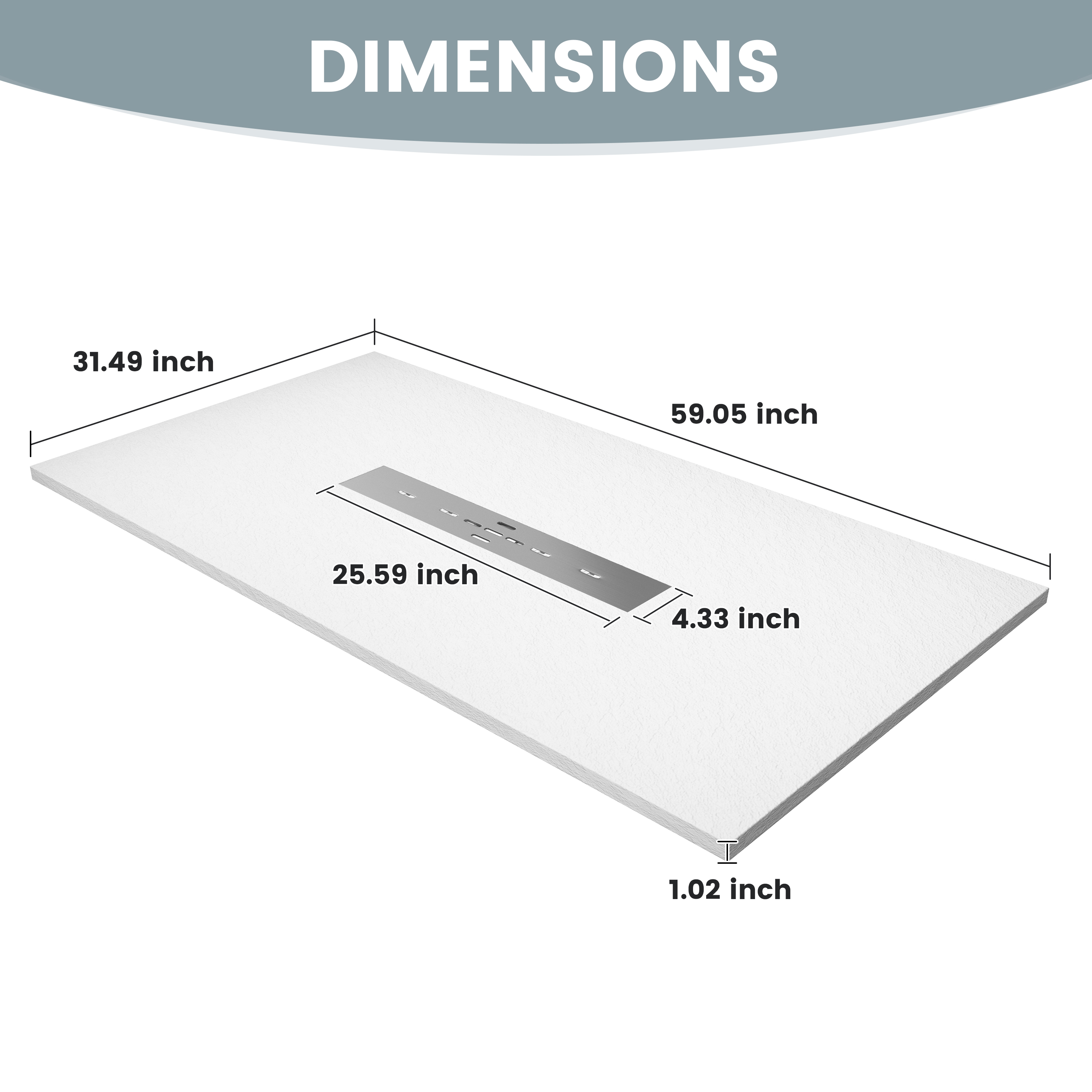 Durable SMC Composite Shower Base Pan with Center Drain in Black & White