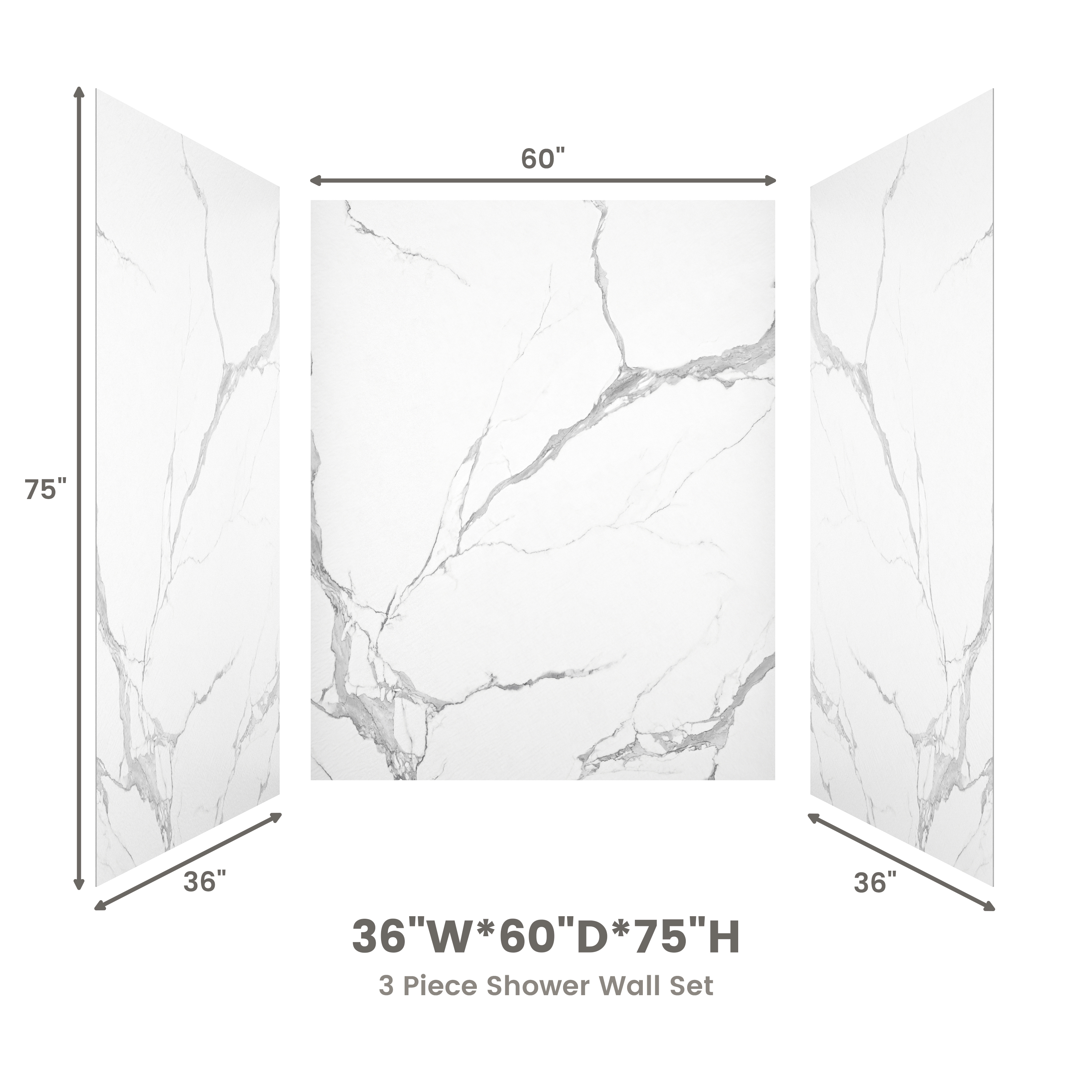 3-Piece SMC Marble Shower Wall Panels for Modern Showers