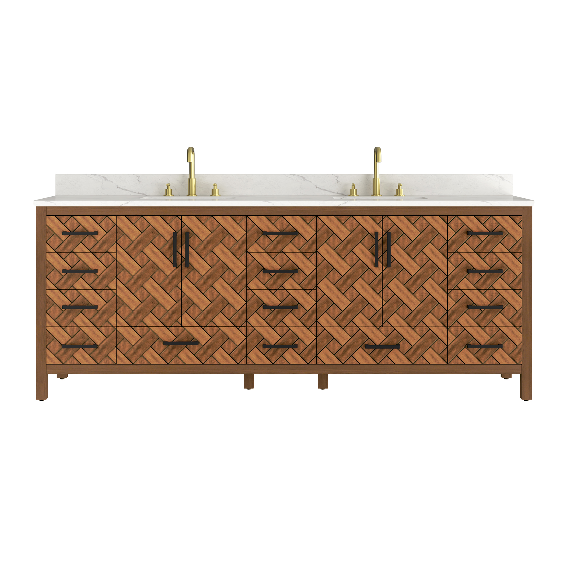 84" Freestanding Bathroom Vanity with Double Sink and Engineering Stone Top