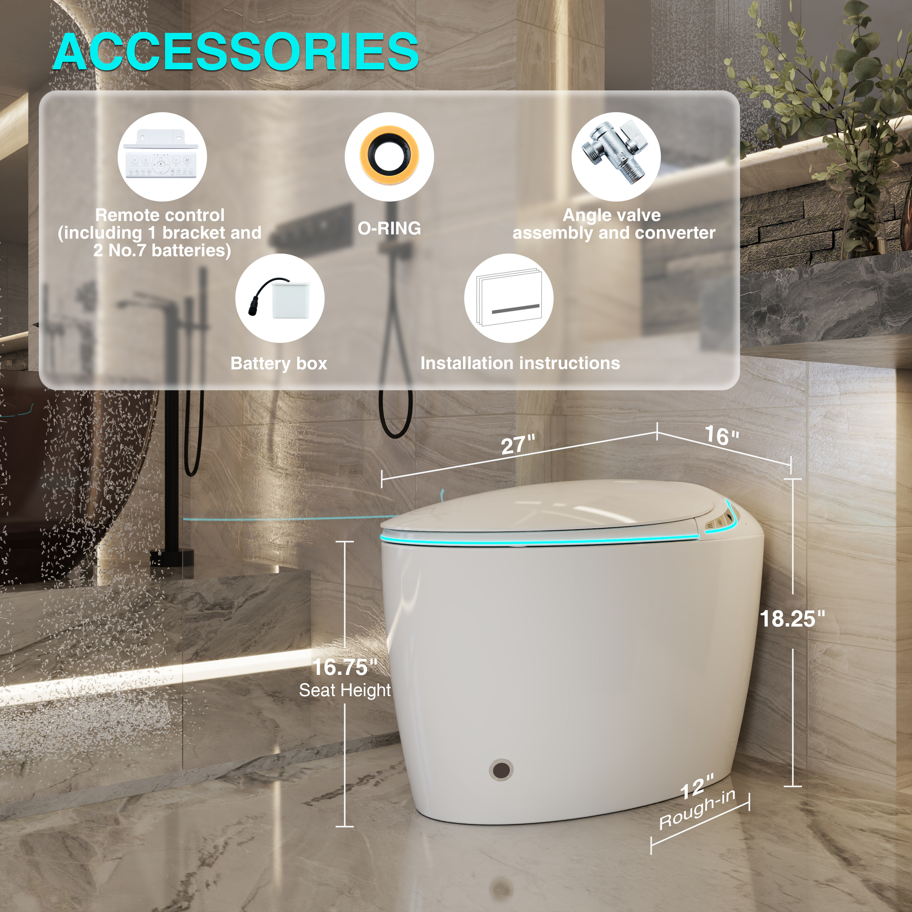 Egg-Shaped Smart Toilet with Automatic Lid, Heated Seat & Bidet Wash, Black & Pink