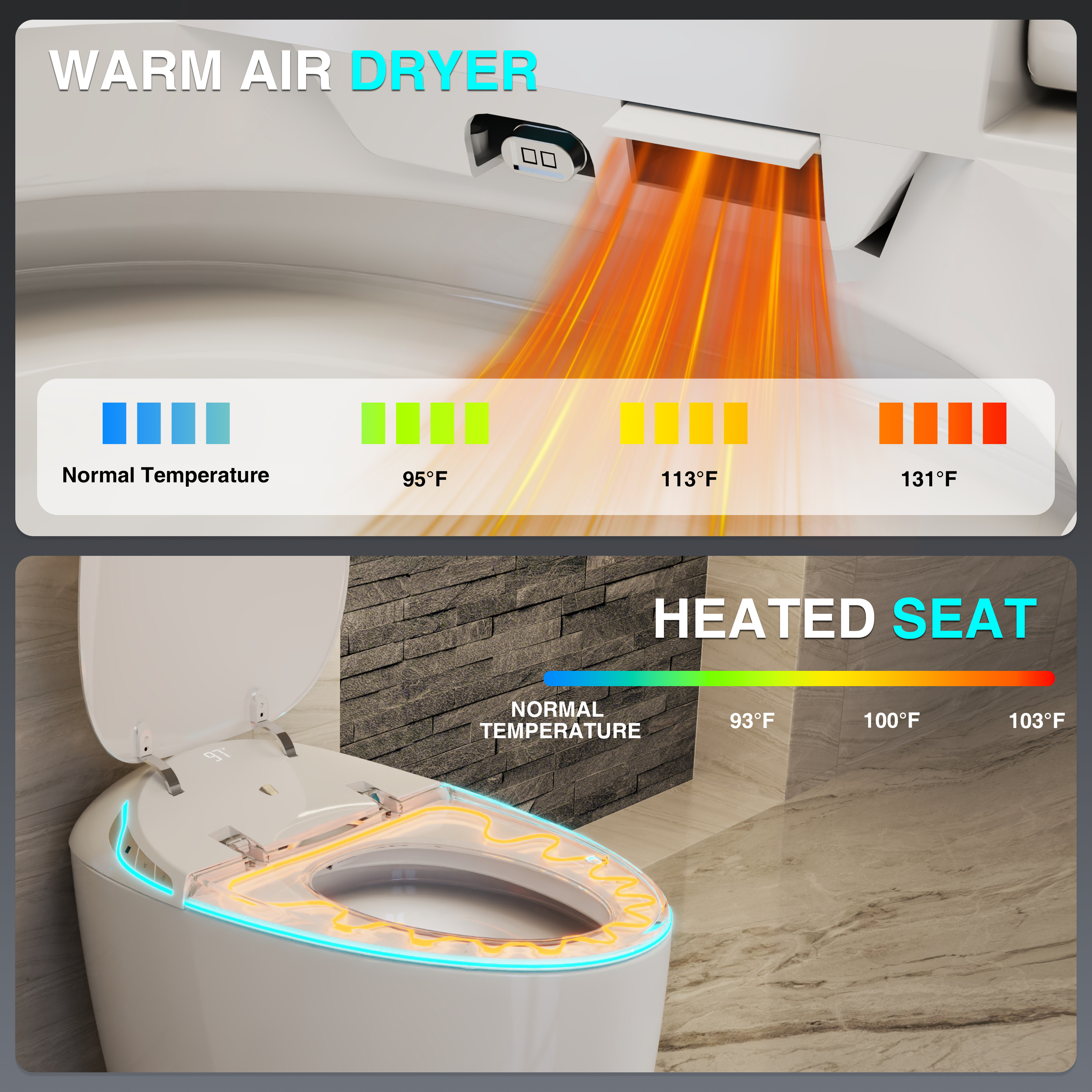 Egg-Shaped Smart Toilet with Automatic Lid, Heated Seat & Bidet Wash, Black & Pink