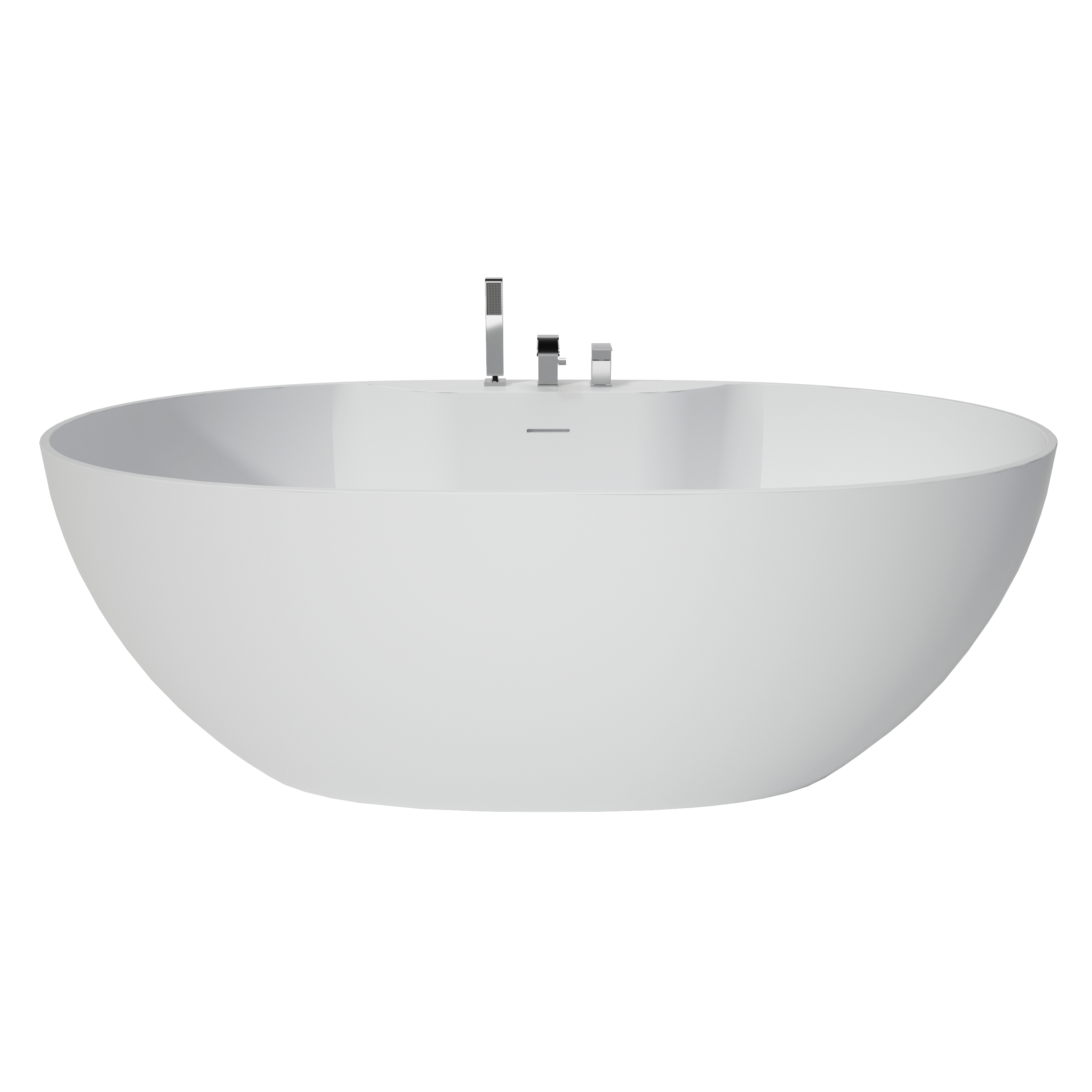 63" Matte White Solid Surface Freestanding Soaking Bathtub with Deck-Mount Faucet Set