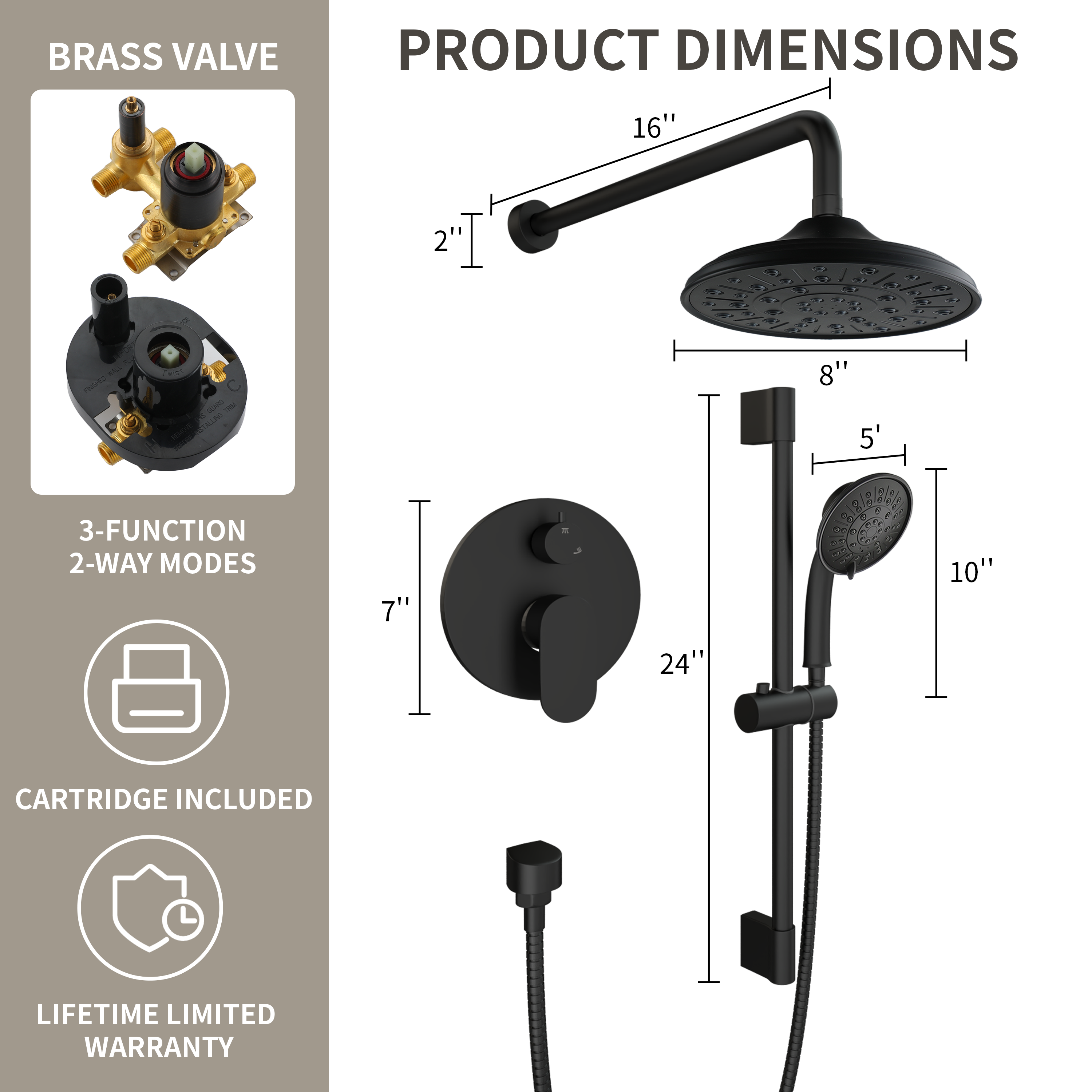 8" Rain Shower Head System with Pressure Balance Valve