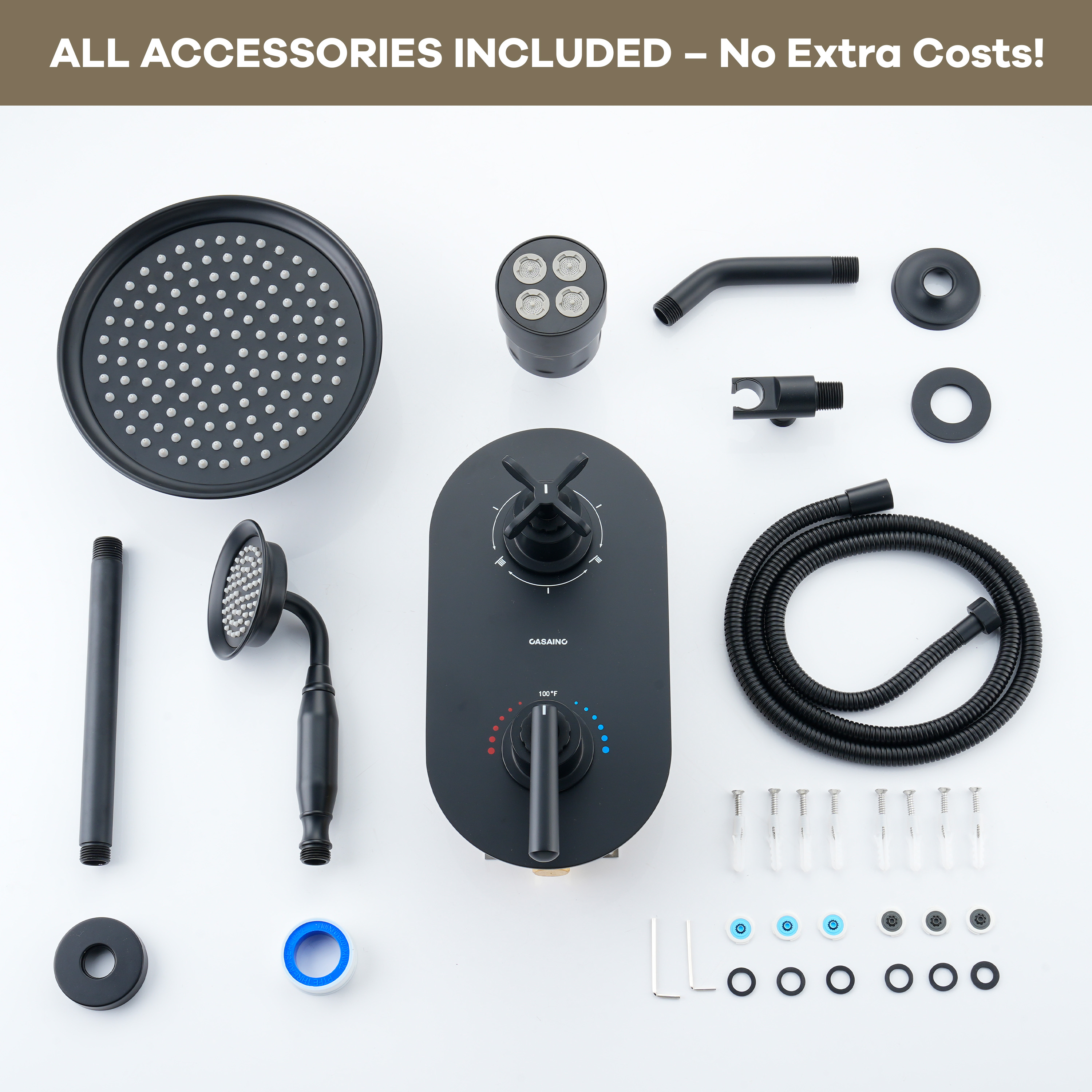 9"+4" Rainfall Thermostatic Concealed 3-Function Shower System with Handheld