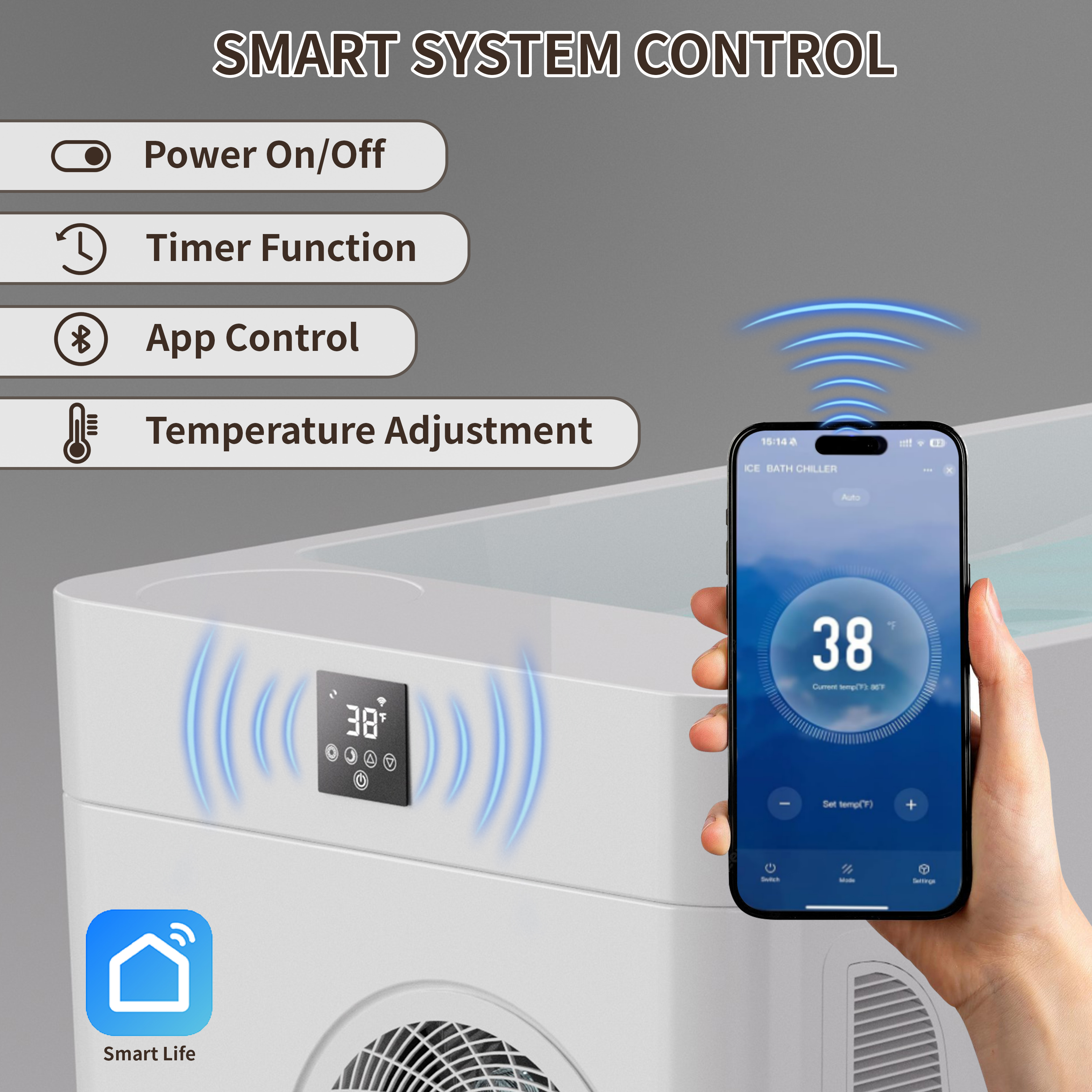 77" All-in-One Cold Plunge Tub with Built-In Chiller and Insulated Cover
