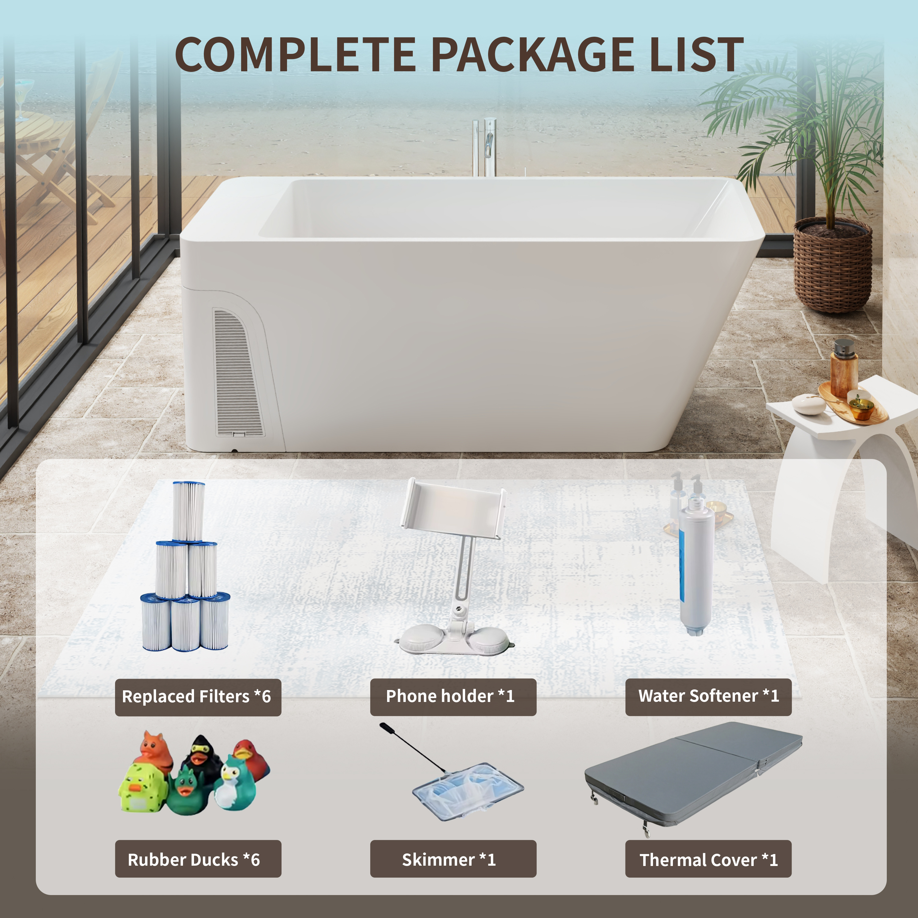 77" All-in-One Cold Plunge Tub with Built-In Chiller and Insulated Cover