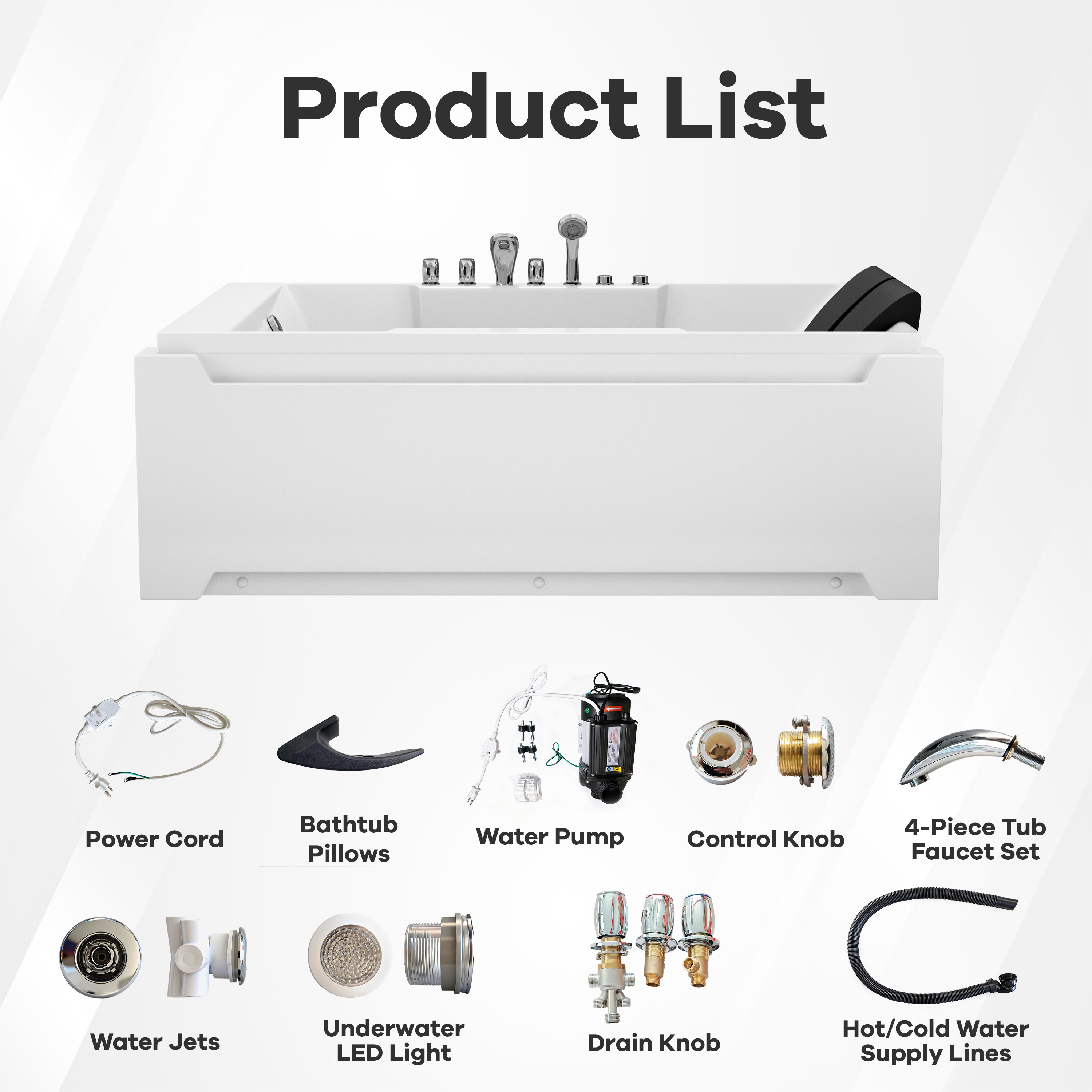 73" Two-Person Whirlpool Tub with Hydro Massage Jets & Chromatherapy Lighting