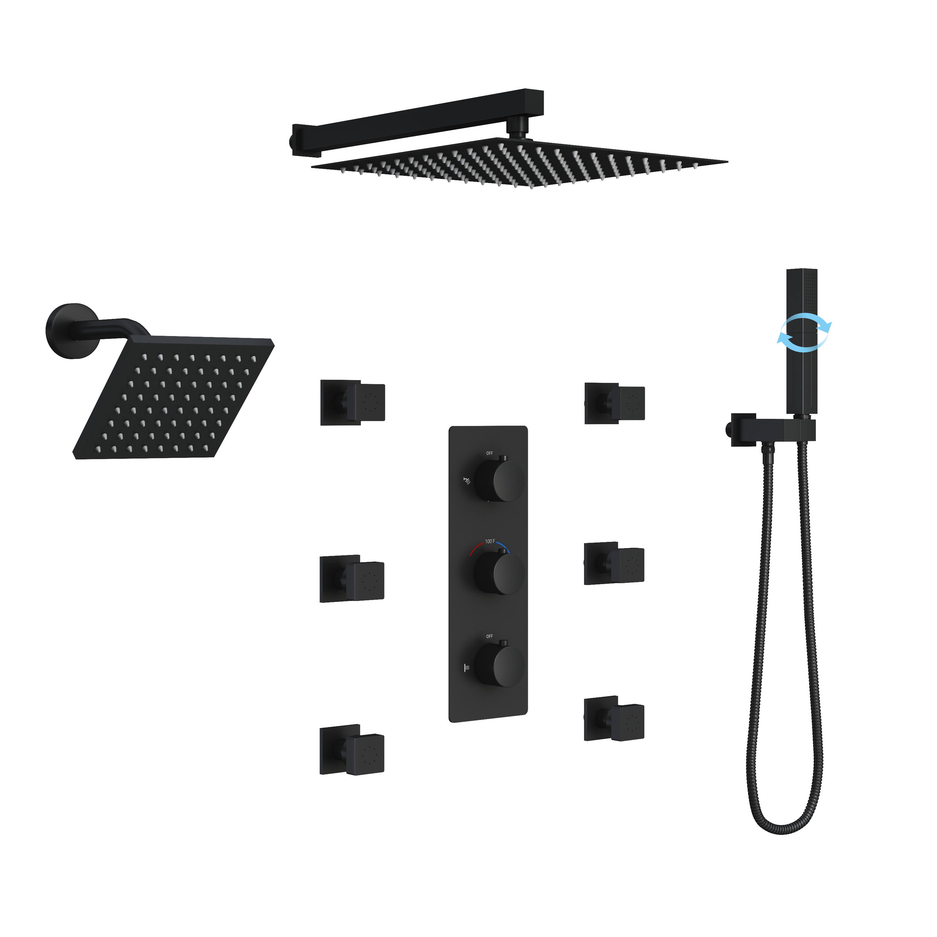 12-inch 4-Function Thermostatic Shower System with Handheld Shower