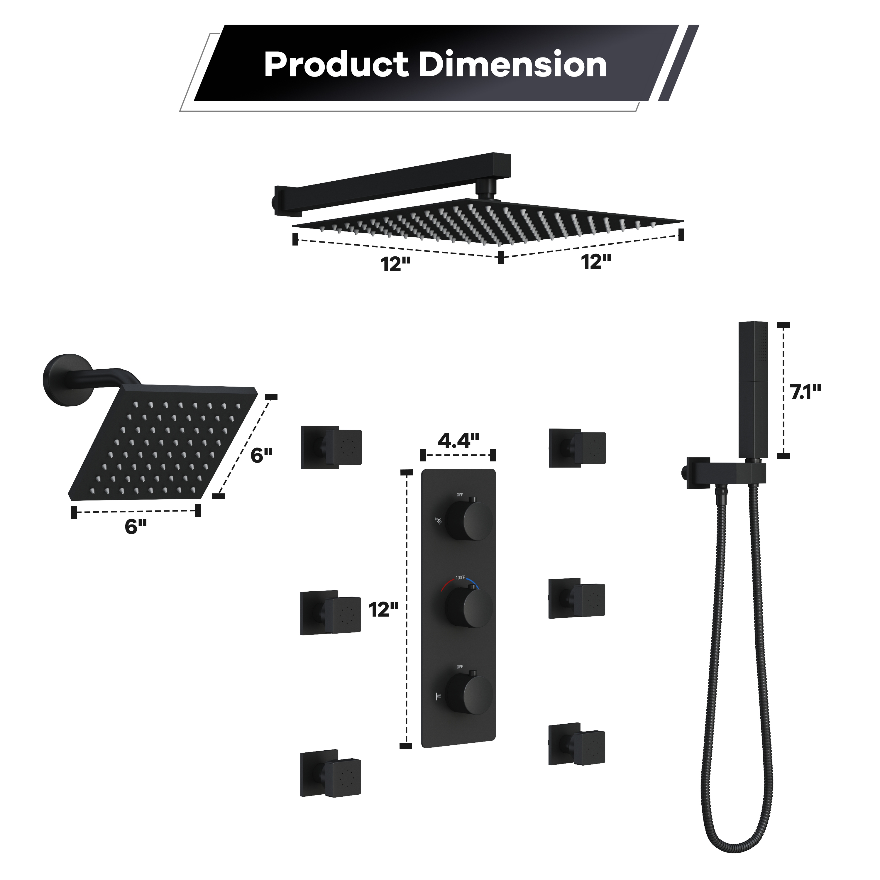 12-inch 4-Function Thermostatic Shower System with Handheld Shower