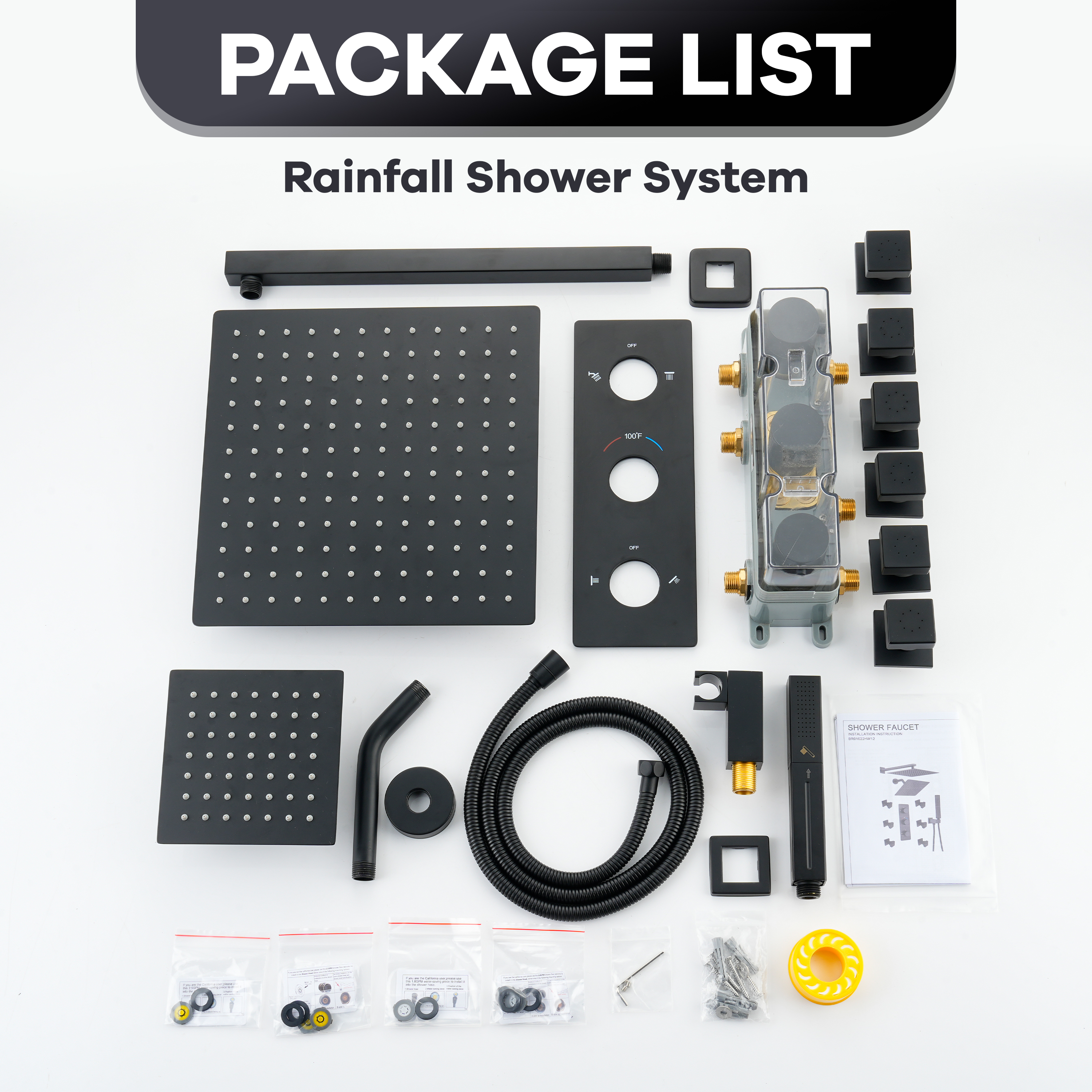 12-inch 4-Function Thermostatic Shower System with Handheld Shower