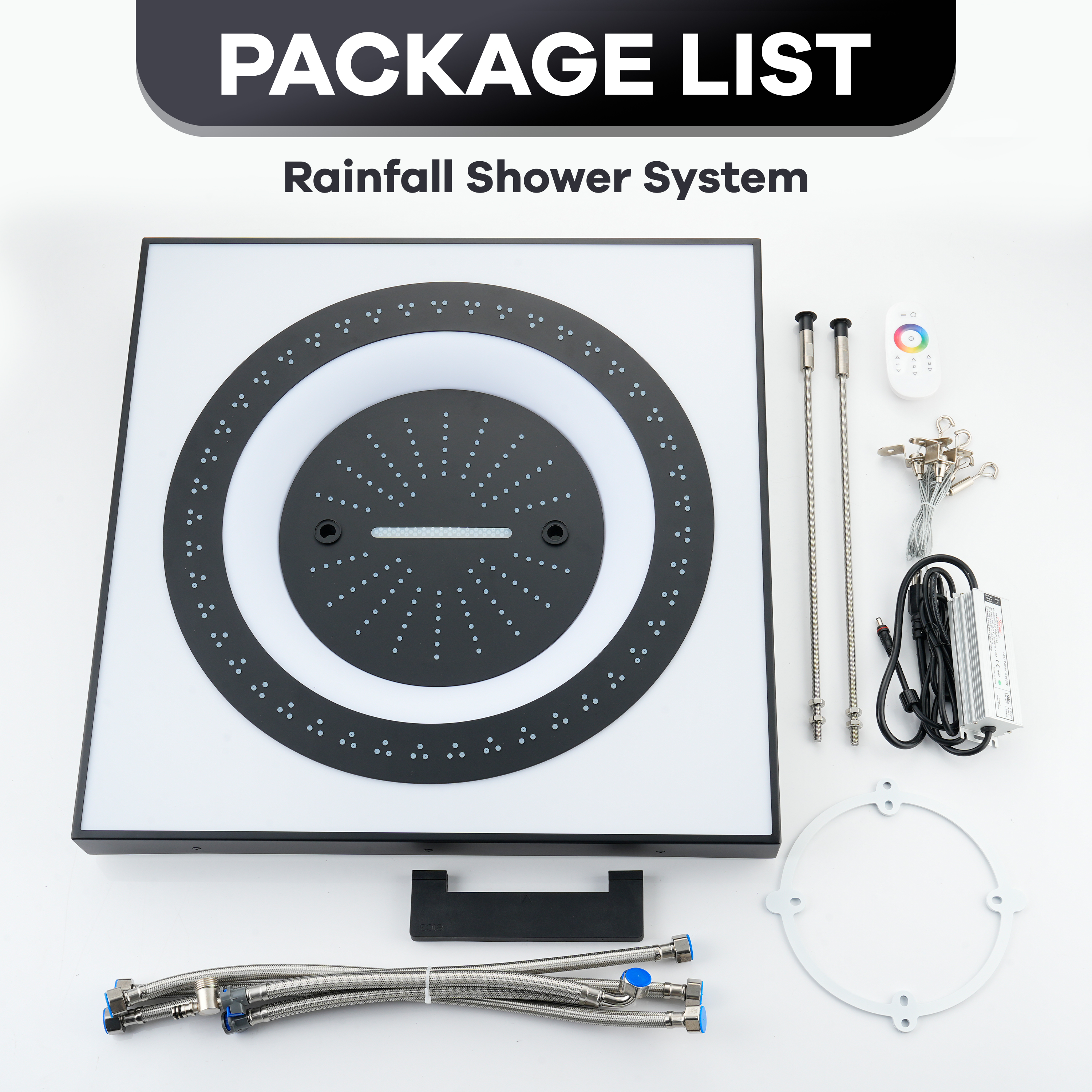 24-inch 6-Function Thermostatic Shower System with LED Light & Body Jet & Slide Bar