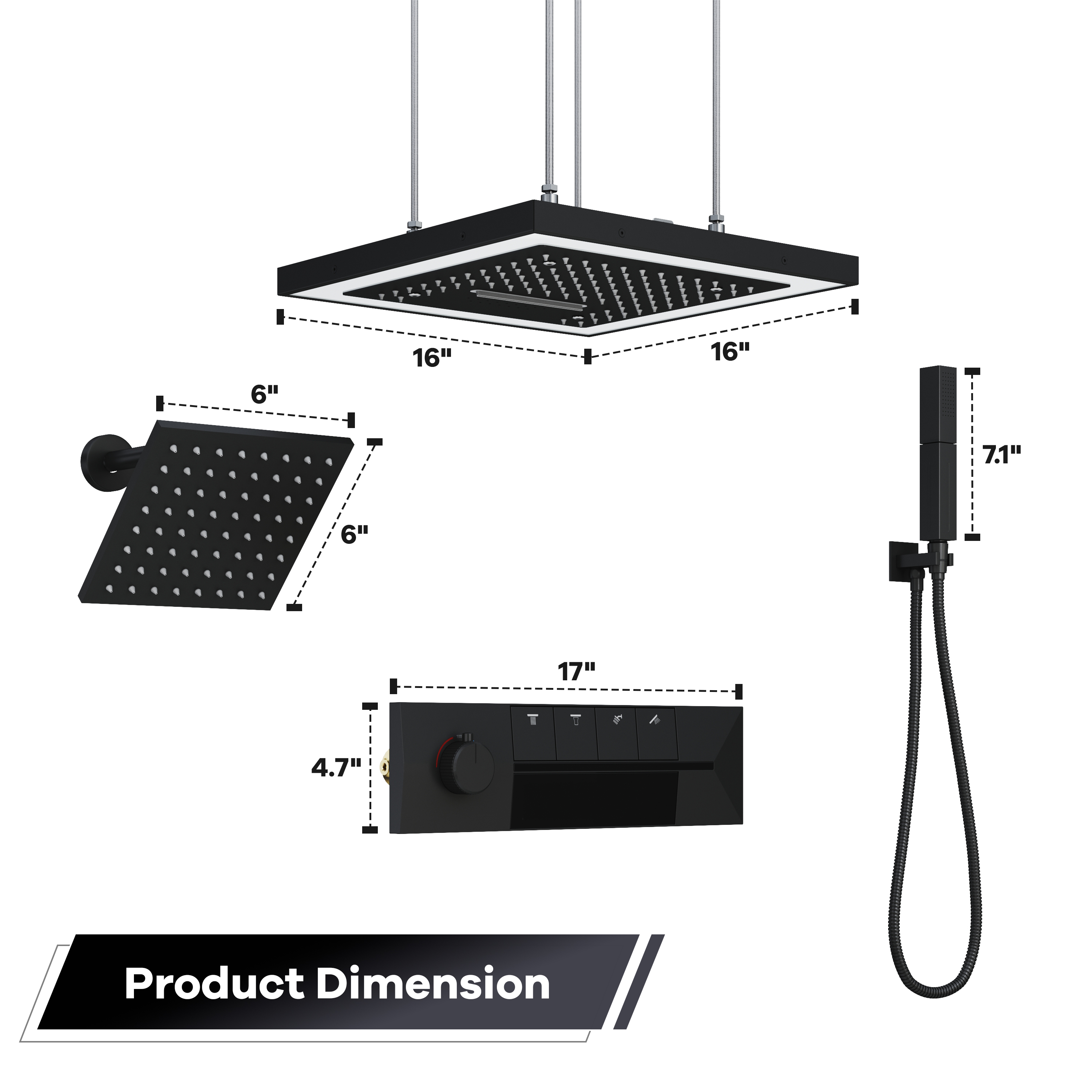 16-Inch Four-Function Luxury Thermostatic Shower System with LED Lights