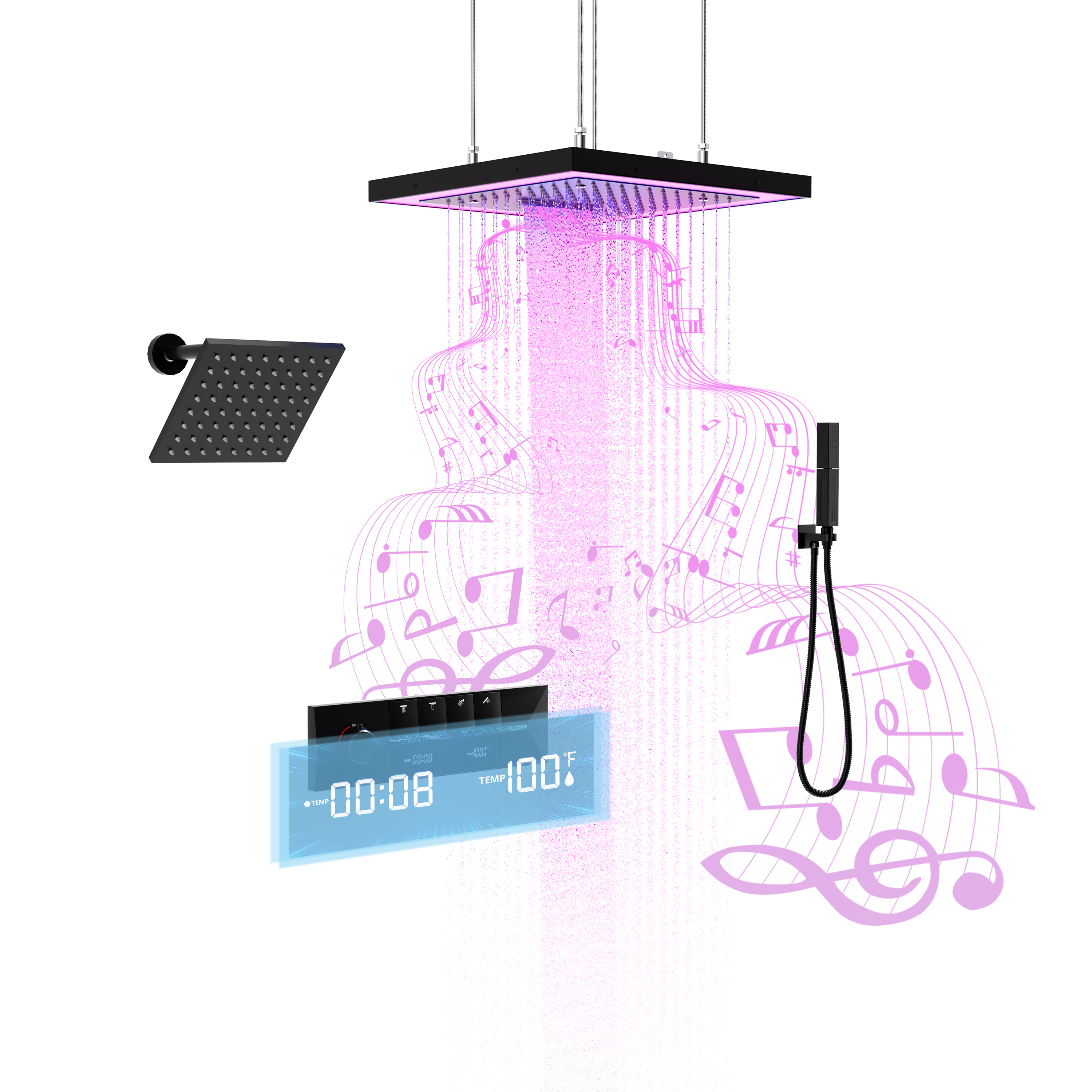 16-Inch Four-Function Luxury Thermostatic Shower System with LED Lights