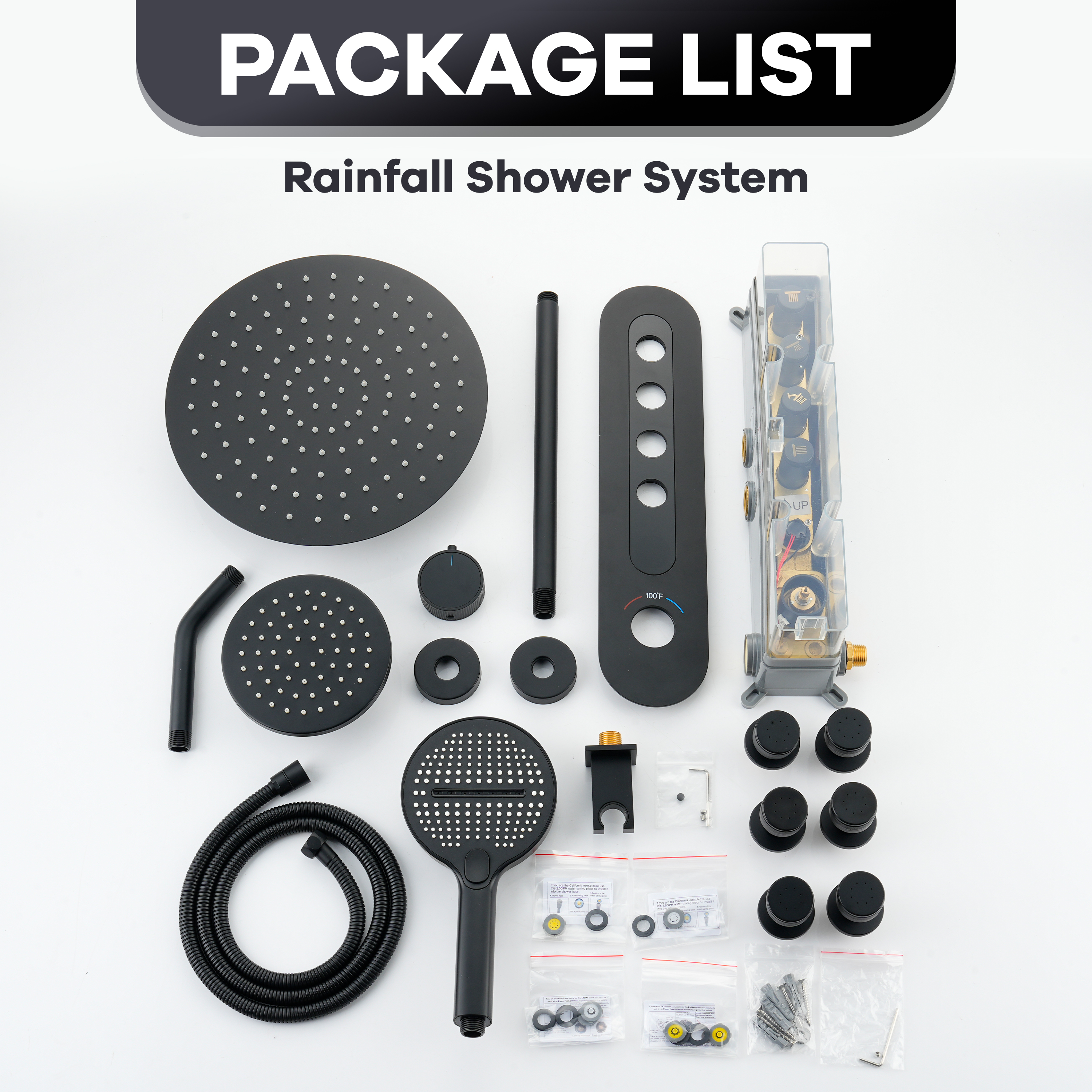 12-inch 4-Function Thermostatic Shower System with Digital Display & Body Jet