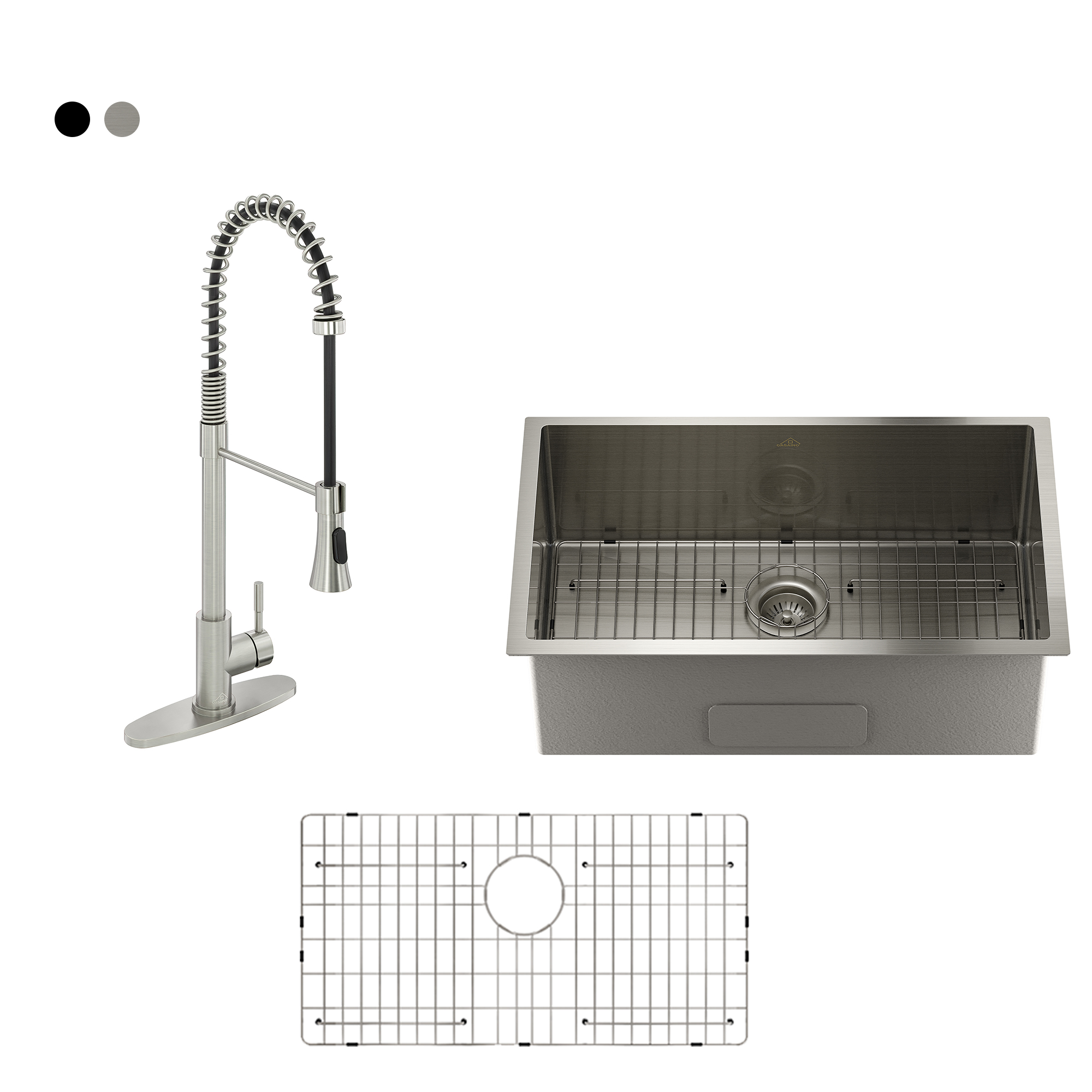 Undermount Stainless Steel 30-inch Single Bowl Kitchen Sink in Brushed with Two-Function Kitchen Faucet