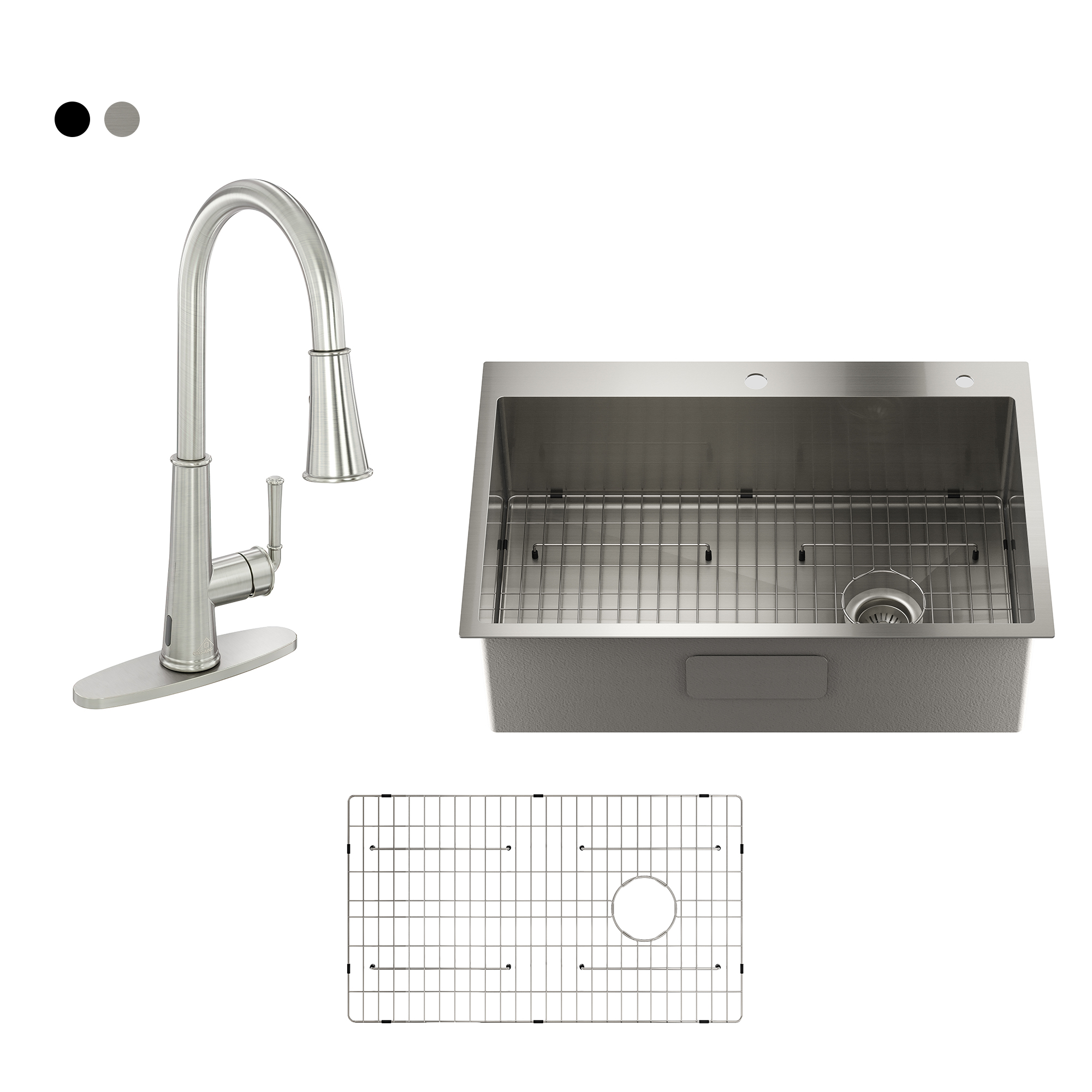 Drop-In Stainless Steel 33-inch 1-Hole Single Bowl Kitchen Sink in Brushed with LED and Infrared Sensor Kitchen Faucet