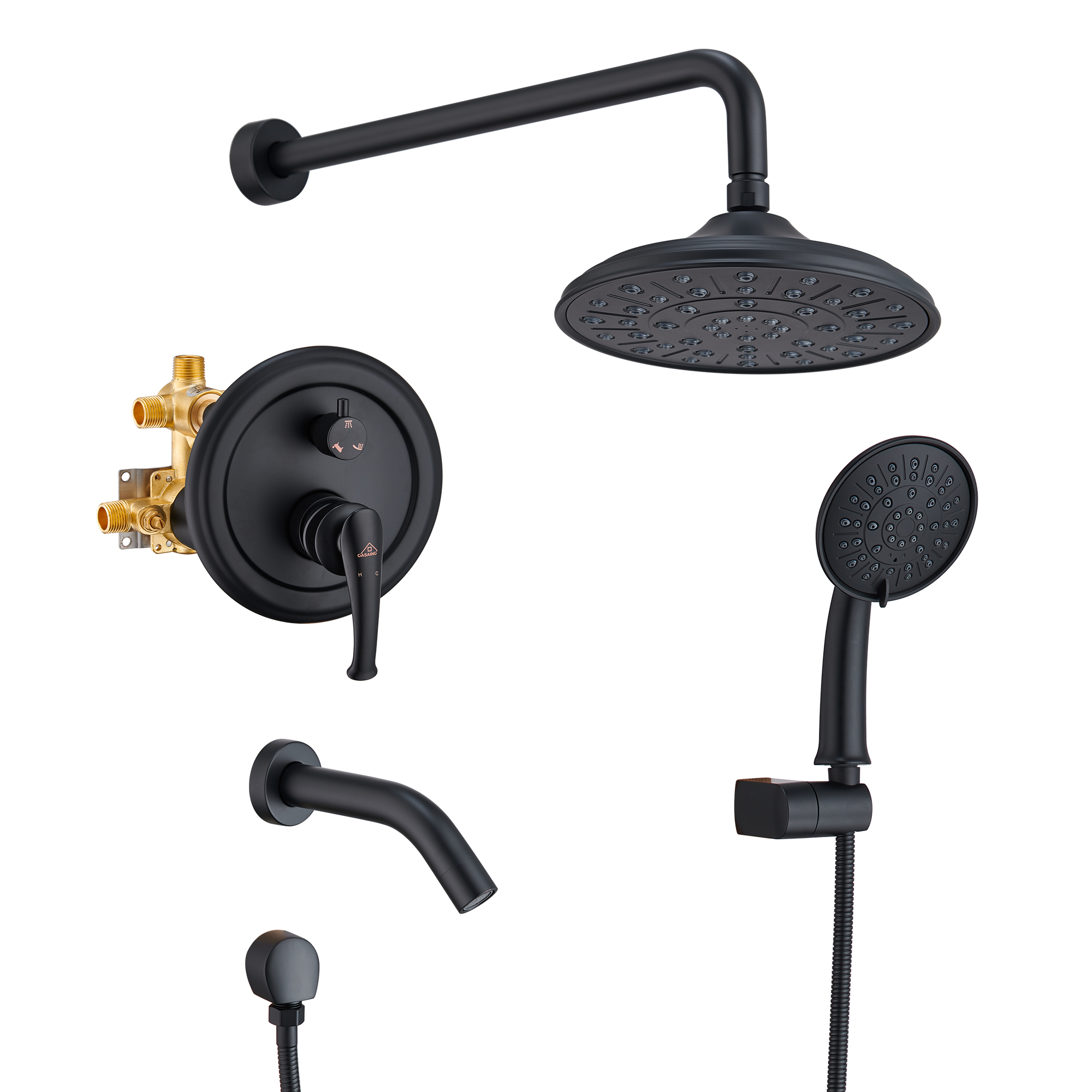 8.3 inch Wall-mounted Rain Shower System with Handheld & Tub 8.3 inch Wall-mounted Rain Shower System with Handheld & Tub