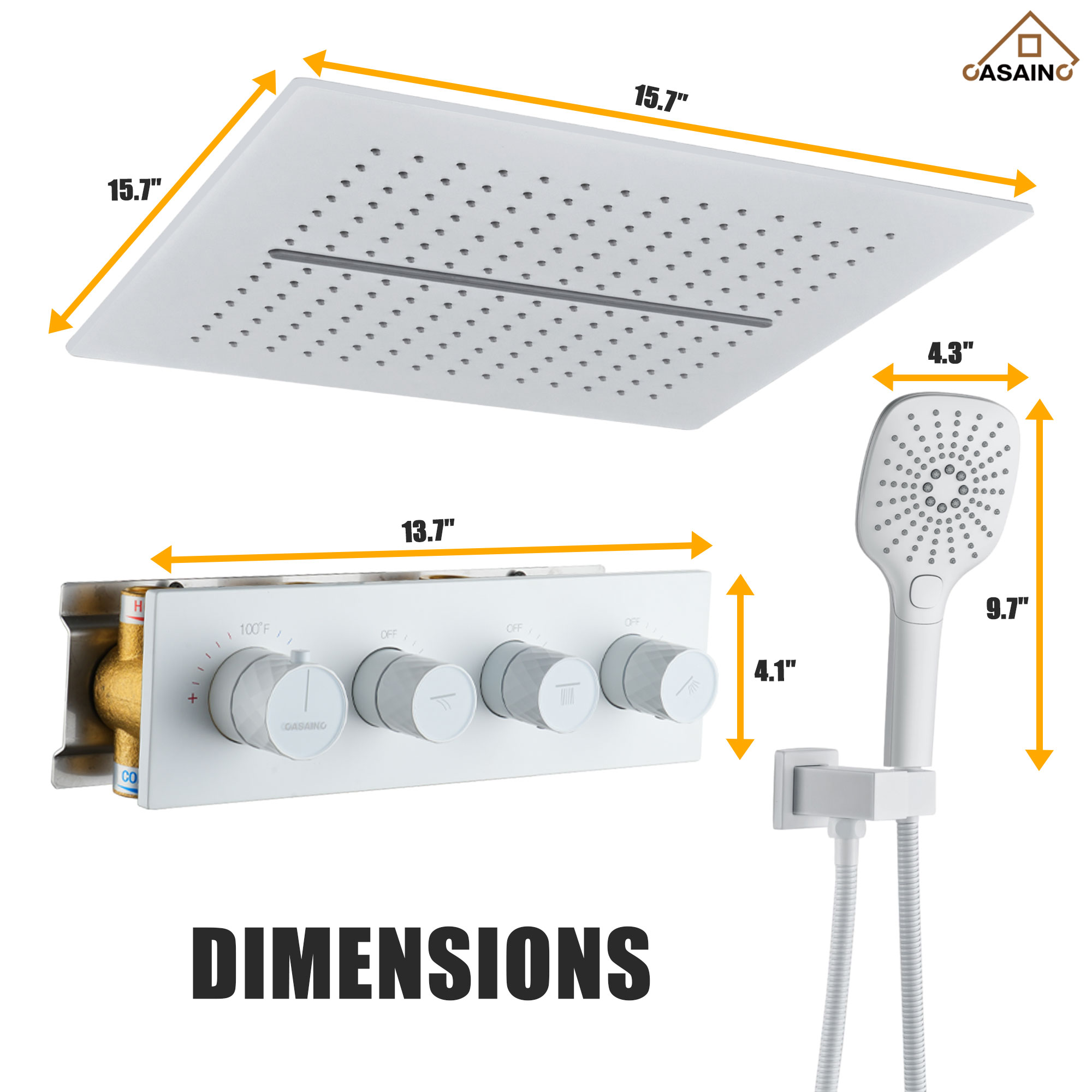 16'' Concealed Multi-Function Shower System 3-Spray Modes Showerhead