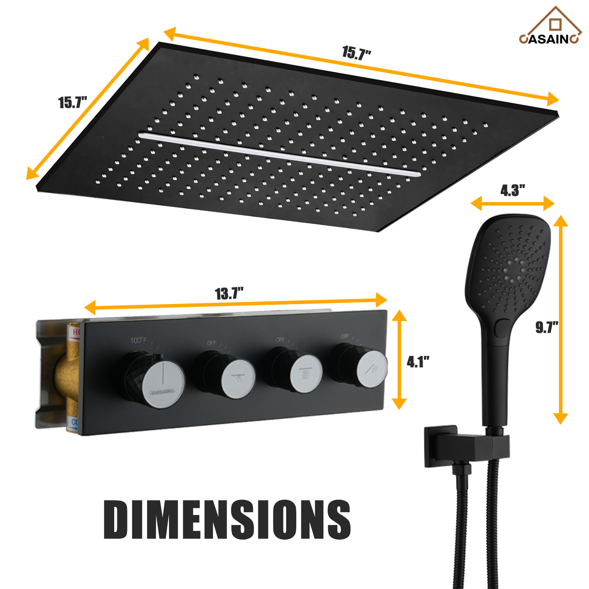 16'' Concealed Multi-Function Shower System 3-Spray Modes Showerhead