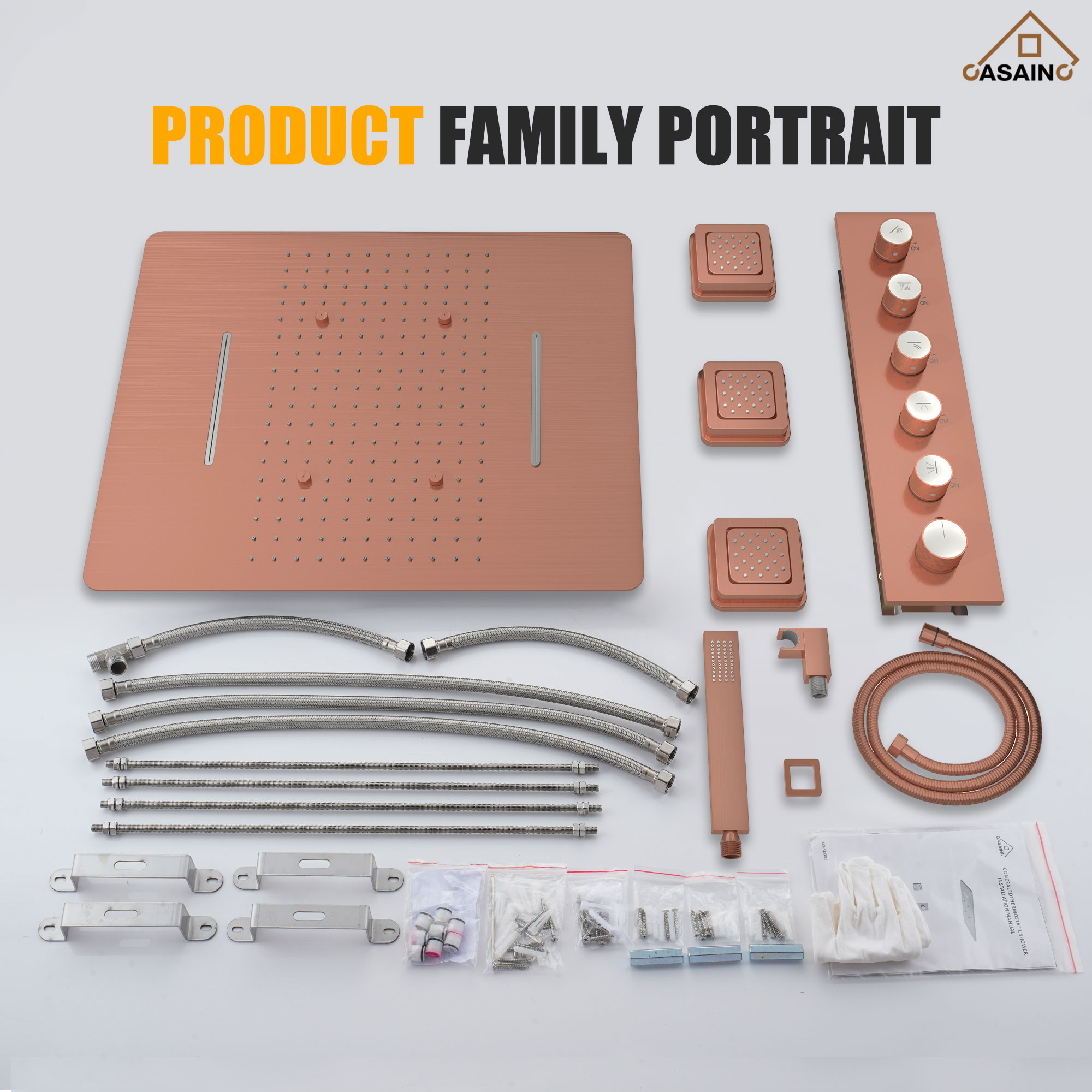 20*24'' Rectangle Shower System With 4 Sprays Modes & 3 Body Jets